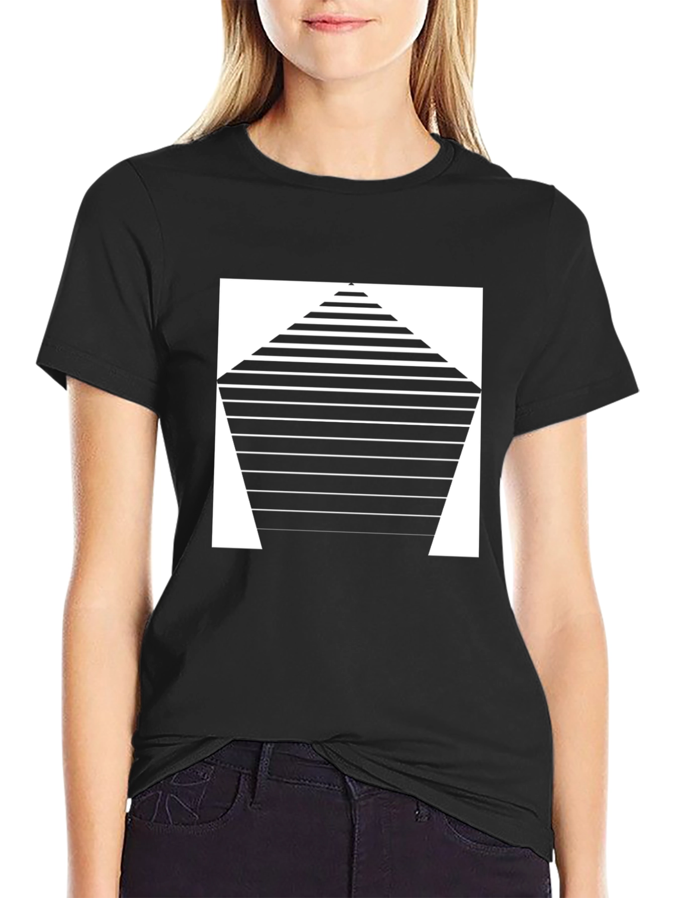 Modern Geometric Striped Black T-Shirt