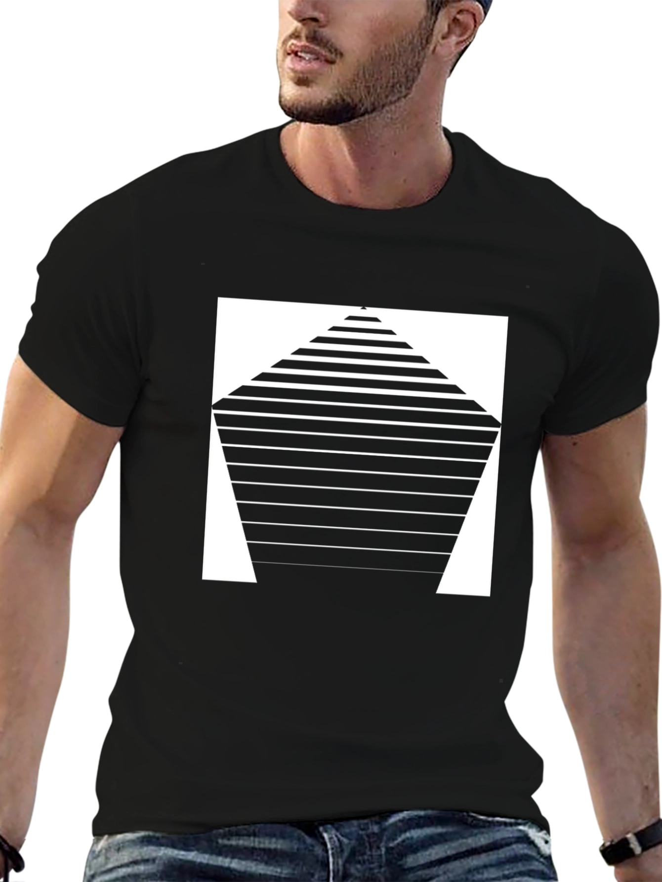 Modern Geometric Striped Black T-Shirt