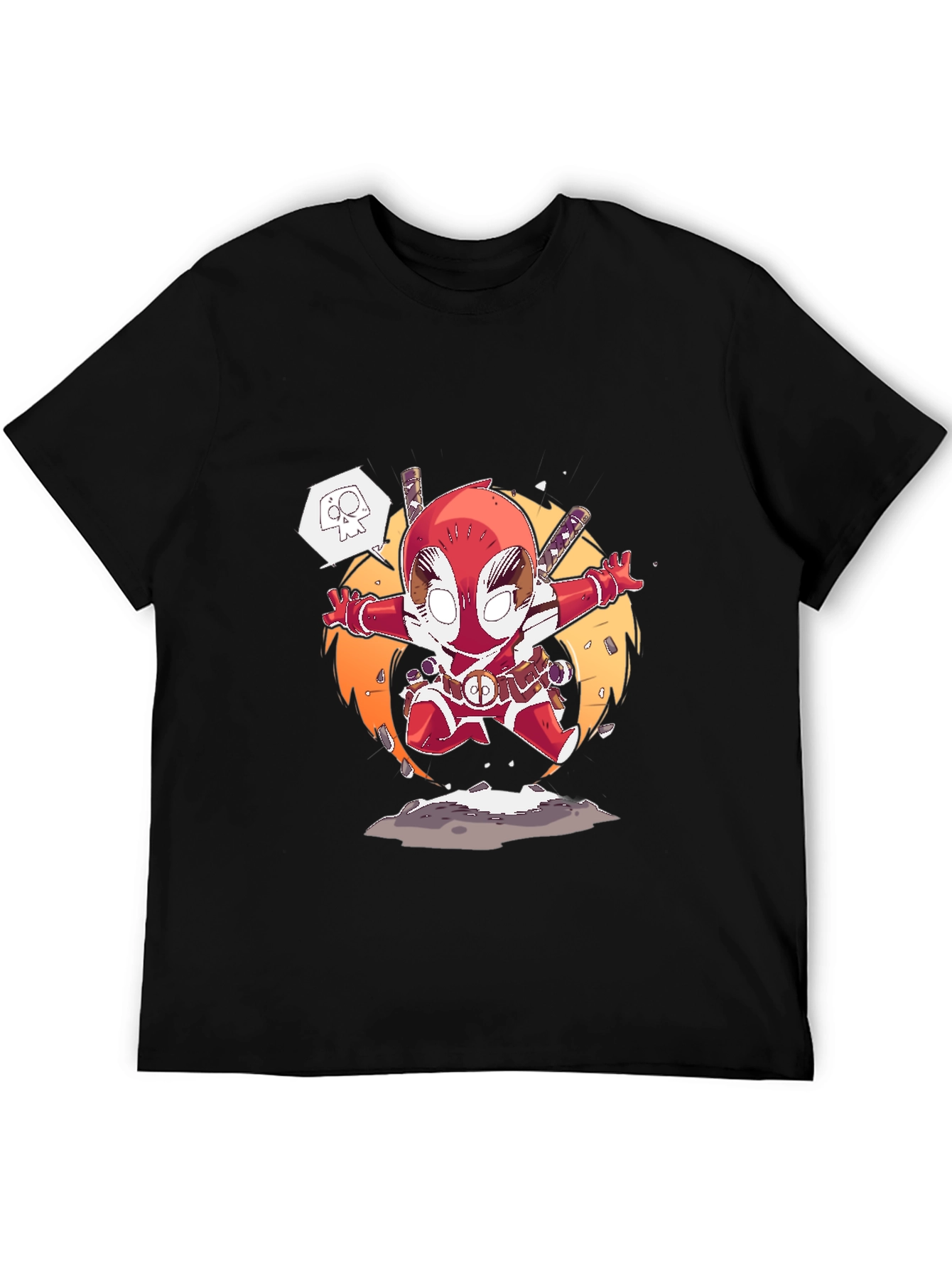 Deadpool Cartoon Graphic T-Shirt - Black