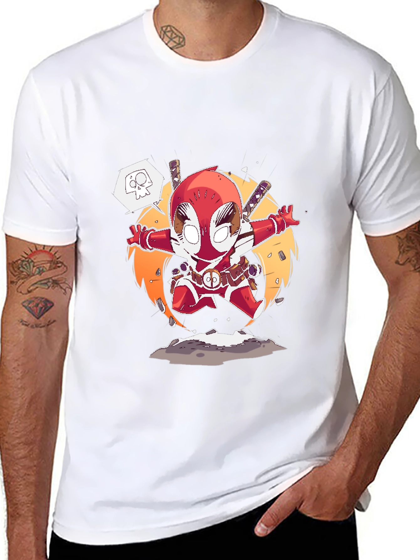 Deadpool Cartoon Graphic T-Shirt - Black