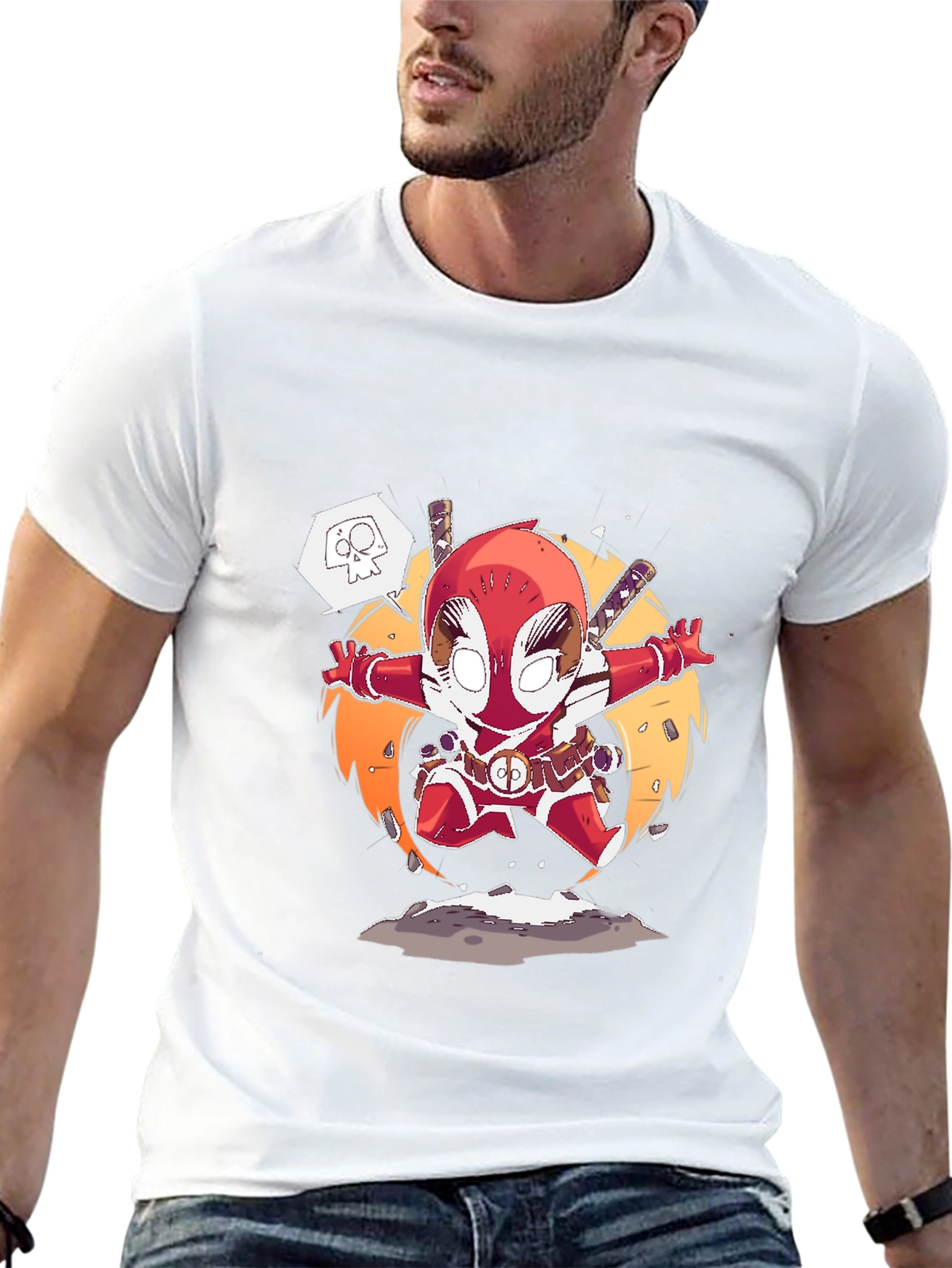 Deadpool Cartoon Graphic T-Shirt - Black