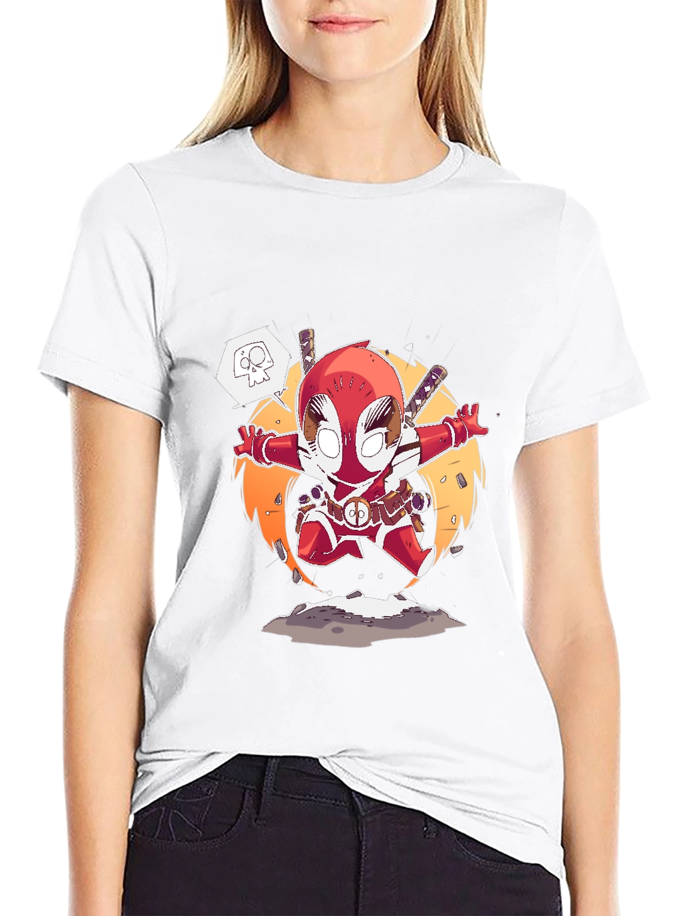 Deadpool Cartoon Graphic T-Shirt - Black