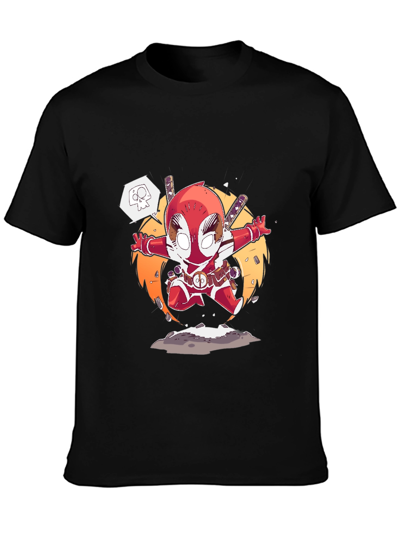 Deadpool Cartoon Graphic T-Shirt - Black