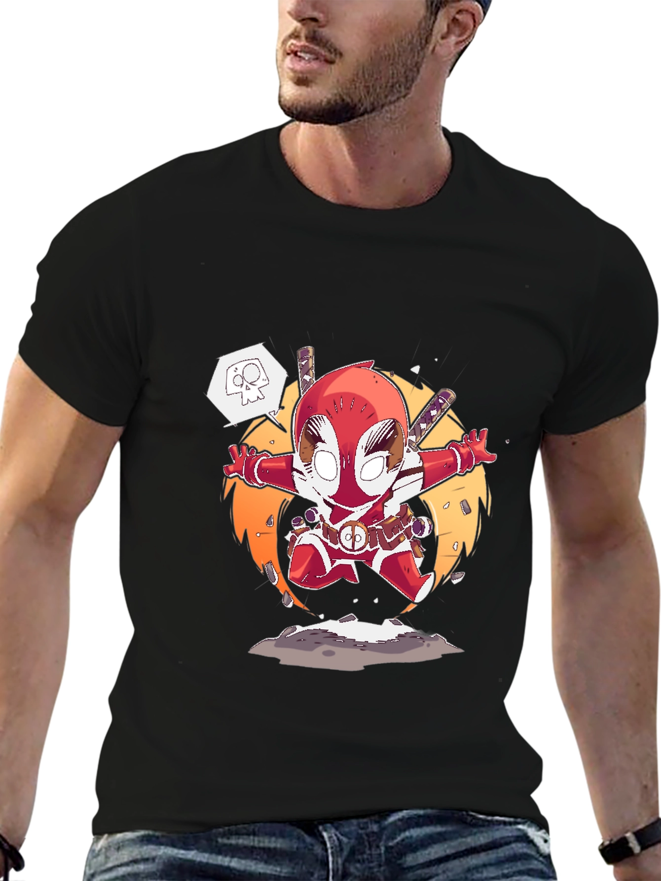 Deadpool Cartoon Graphic T-Shirt - Black