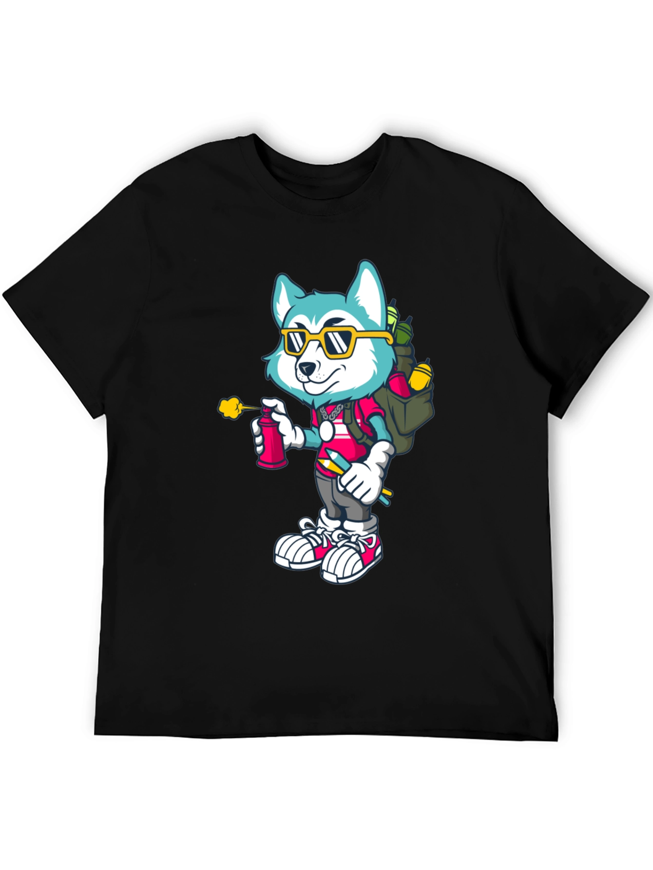 Cartoon Husky Graffiti Artist Graphic Tee