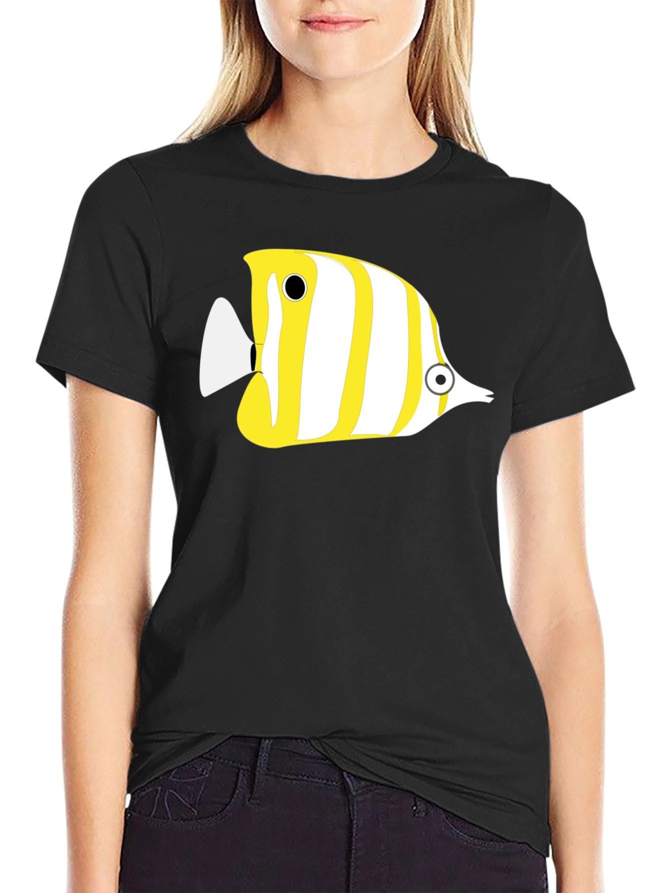 Stripped Fish Graphic Tee - Casual Black T-Shirt