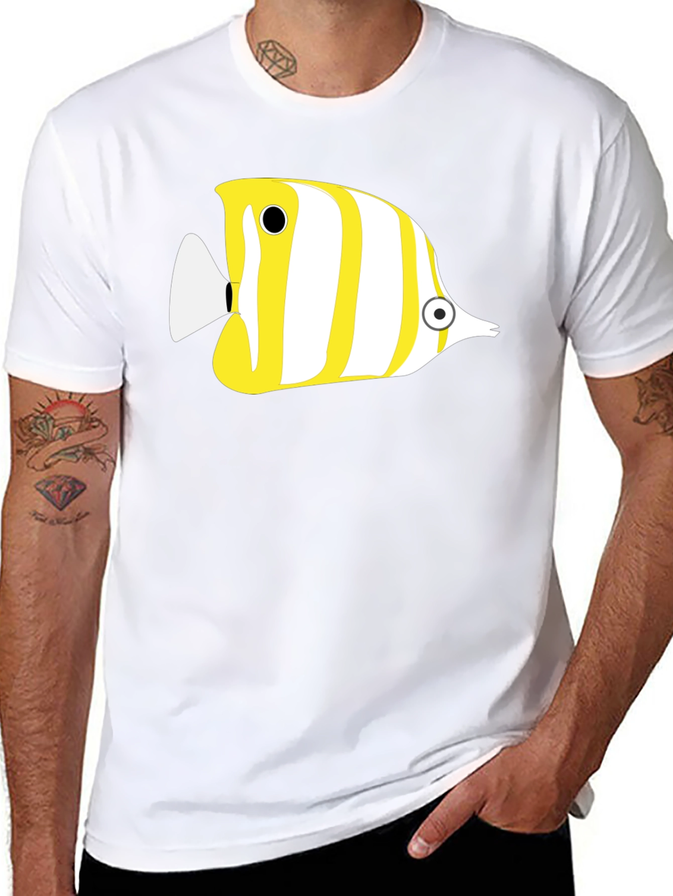 Stripped Fish Graphic Tee - Casual Black T-Shirt