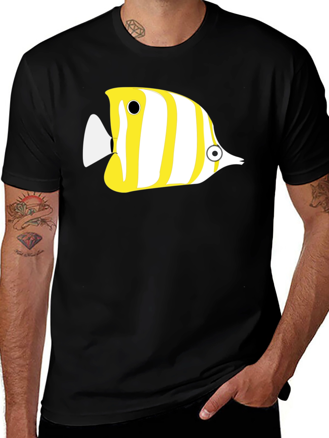 Stripped Fish Graphic Tee - Casual Black T-Shirt