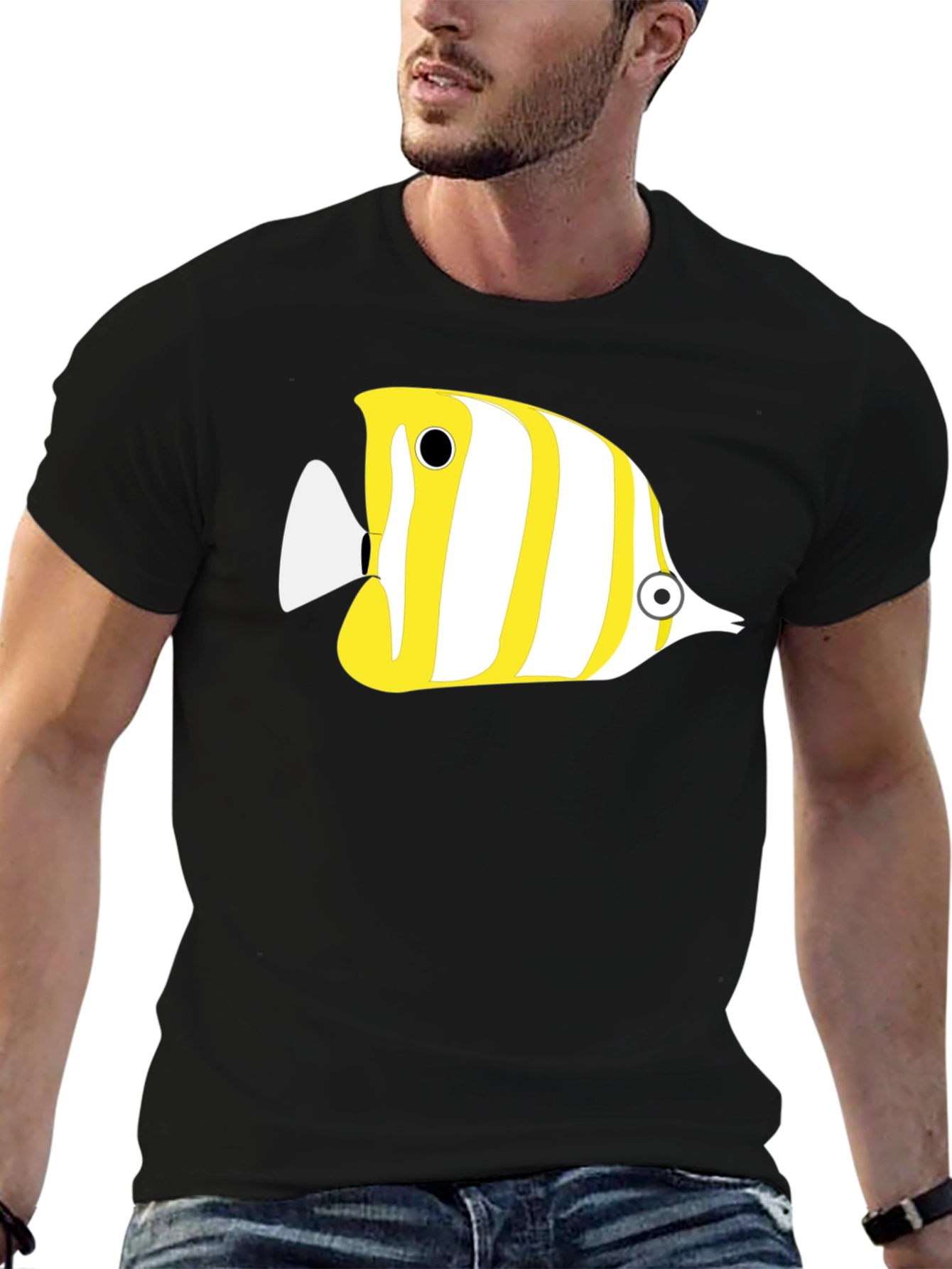 Stripped Fish Graphic Tee - Casual Black T-Shirt