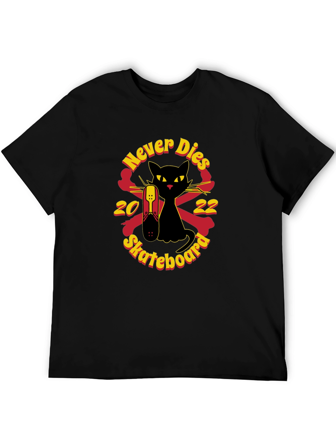 Never Dies Skateboard Black Cat Graphic Tee