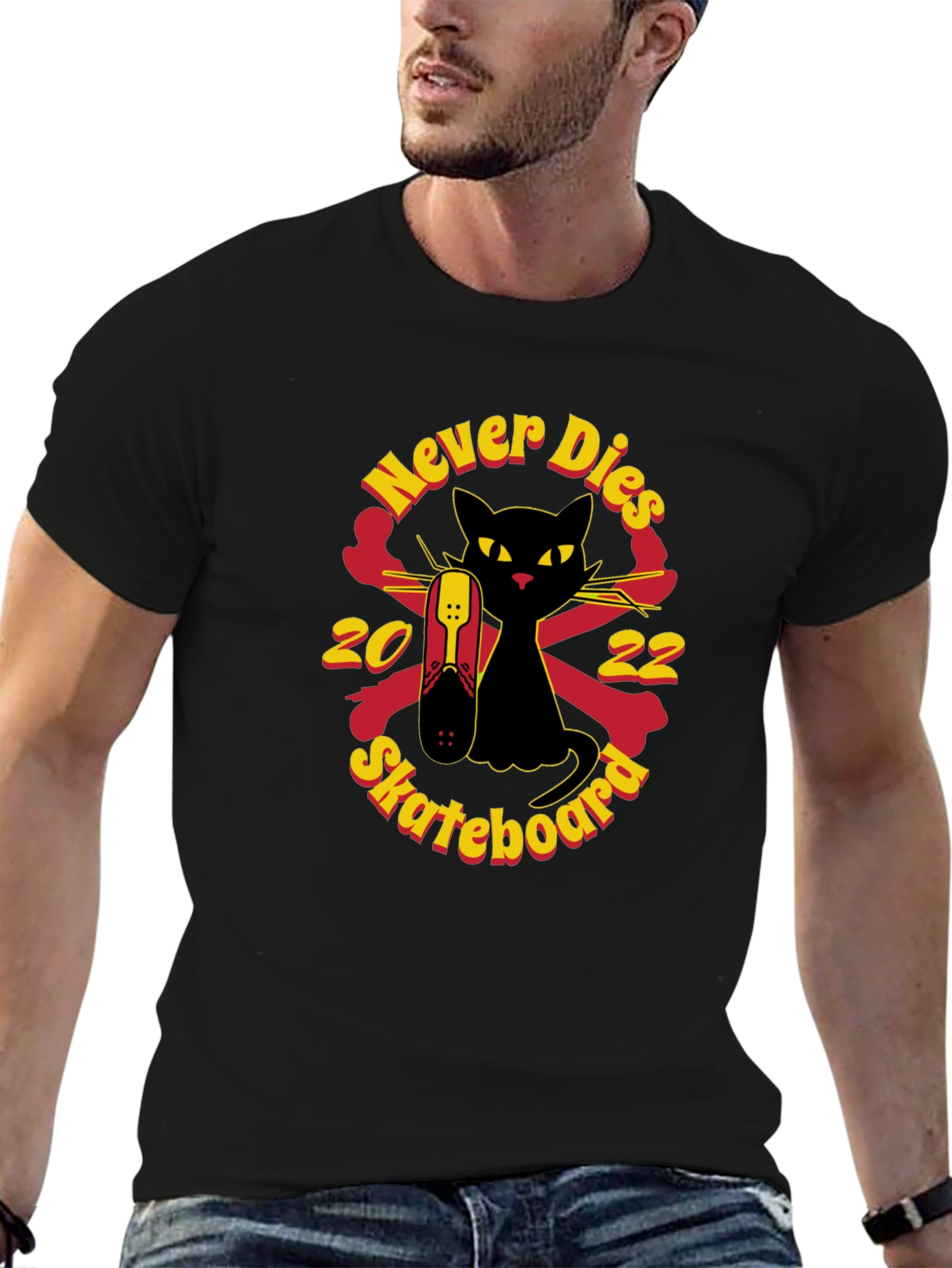 Never Dies Skateboard Black Cat Graphic Tee