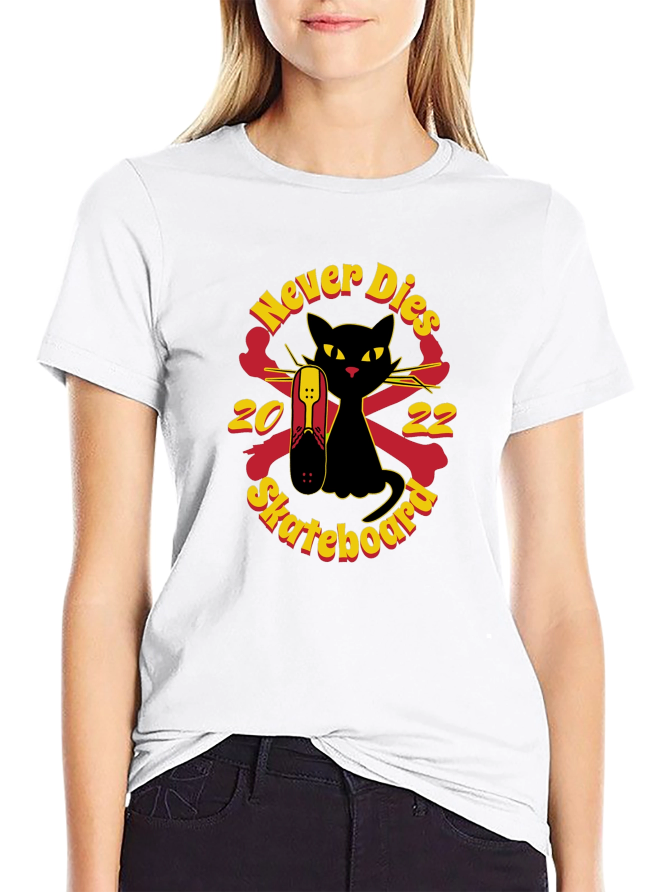 Never Dies Skateboard Black Cat Graphic Tee