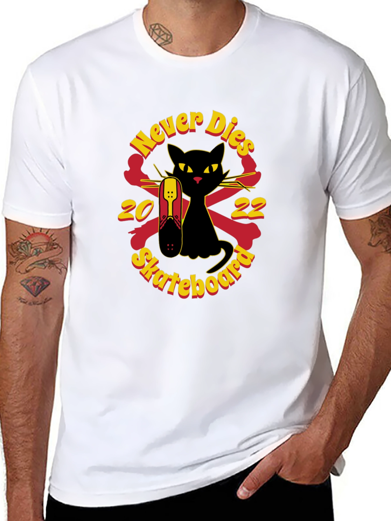 Never Dies Skateboard Black Cat Graphic Tee