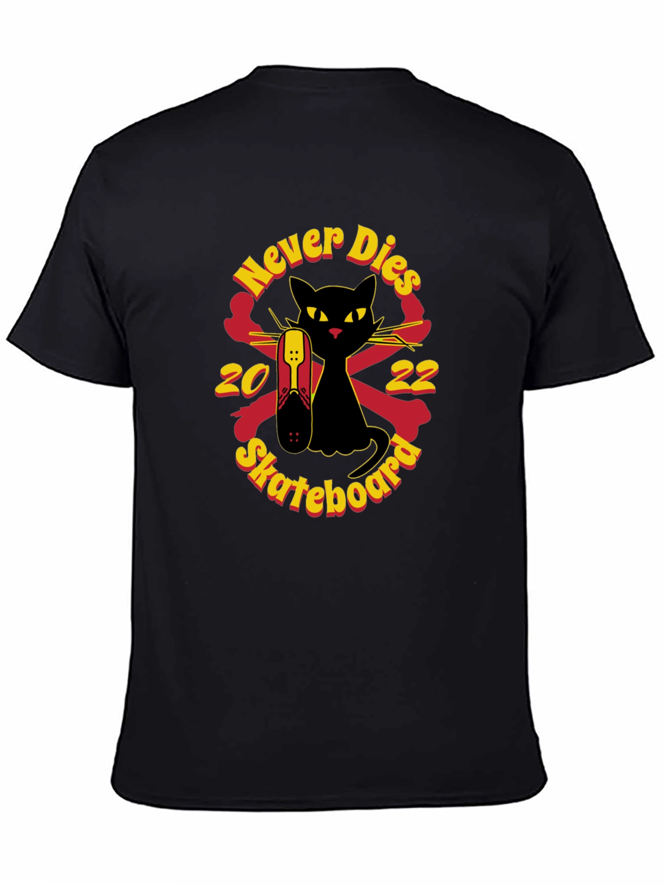 Never Dies Skateboard Black Cat Graphic Tee