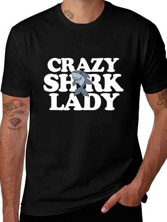 Crazy Shark Lady Black T-Shirt