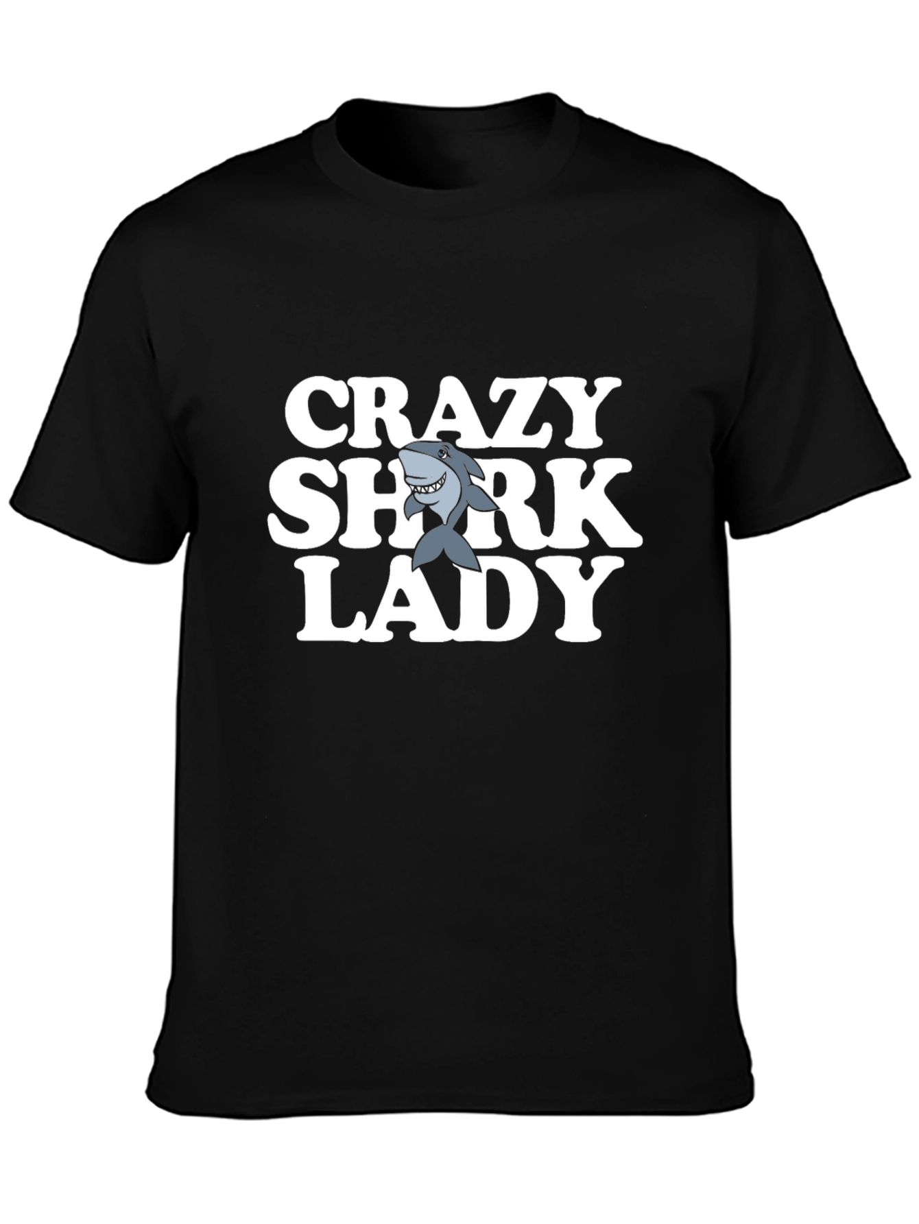 Crazy Shark Lady Black T-Shirt