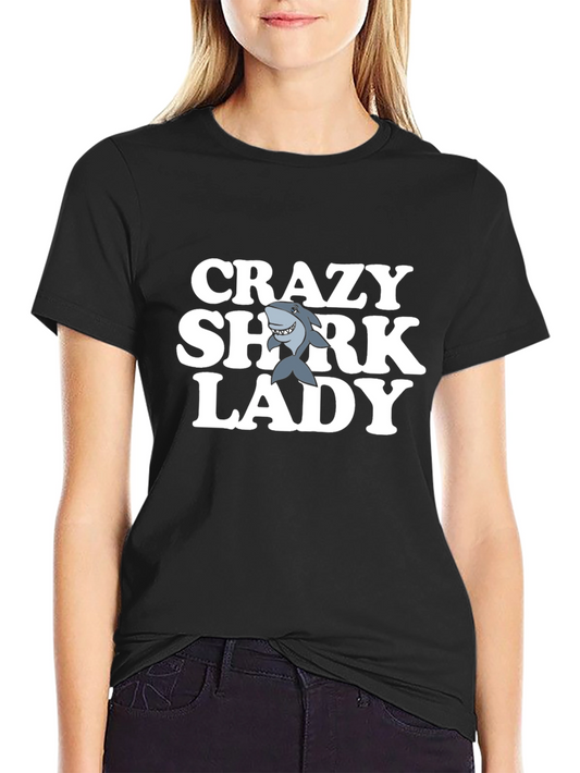 Crazy Shark Lady Black T-Shirt