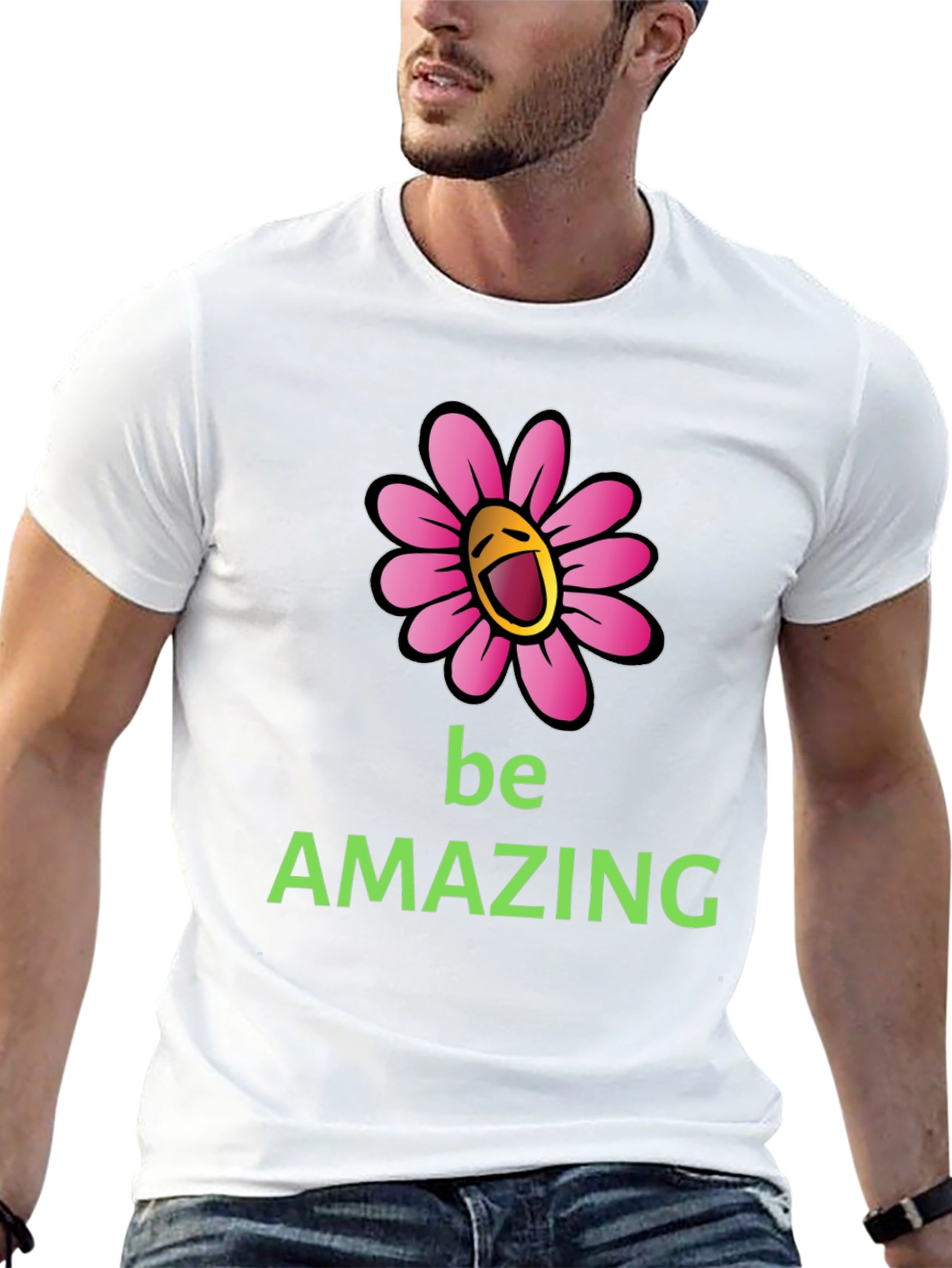 Be Amazing Graphic Tee - Smiling Flower Design