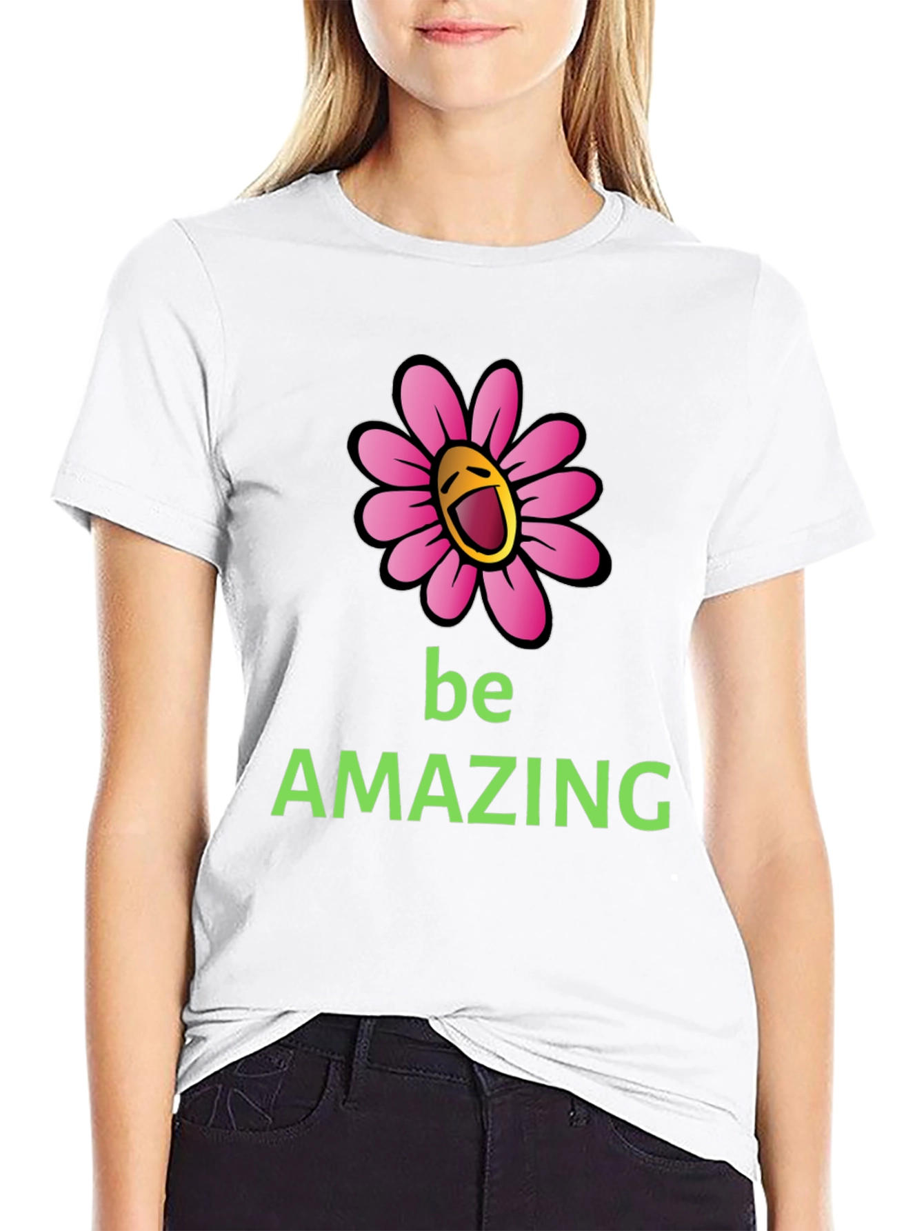 Be Amazing Graphic Tee - Smiling Flower Design