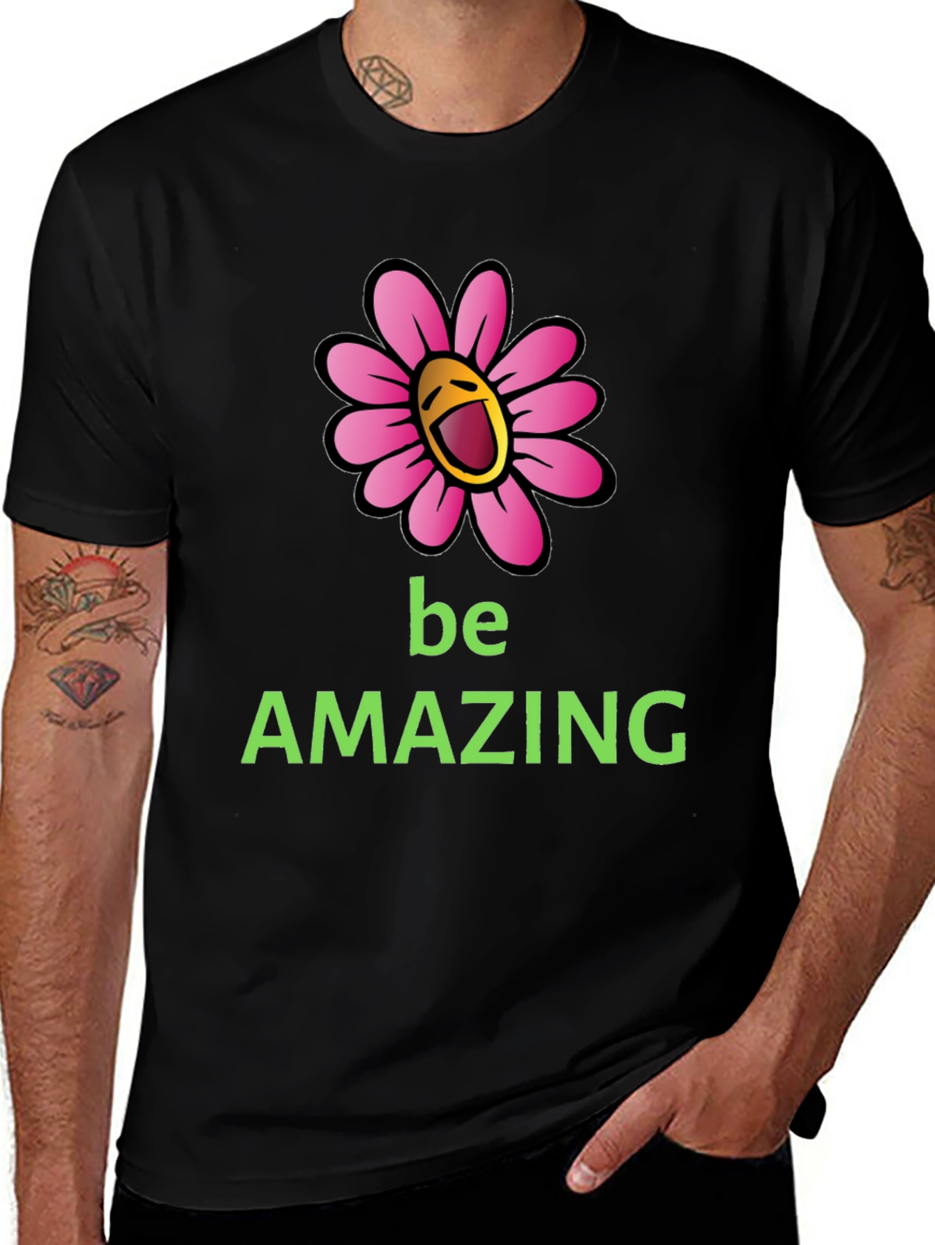 Be Amazing Graphic Tee - Smiling Flower Design
