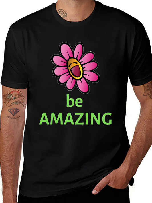 Be Amazing Graphic Tee - Smiling Flower Design