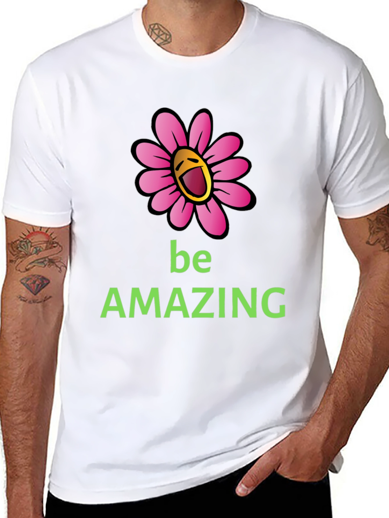 Be Amazing Graphic Tee - Smiling Flower Design
