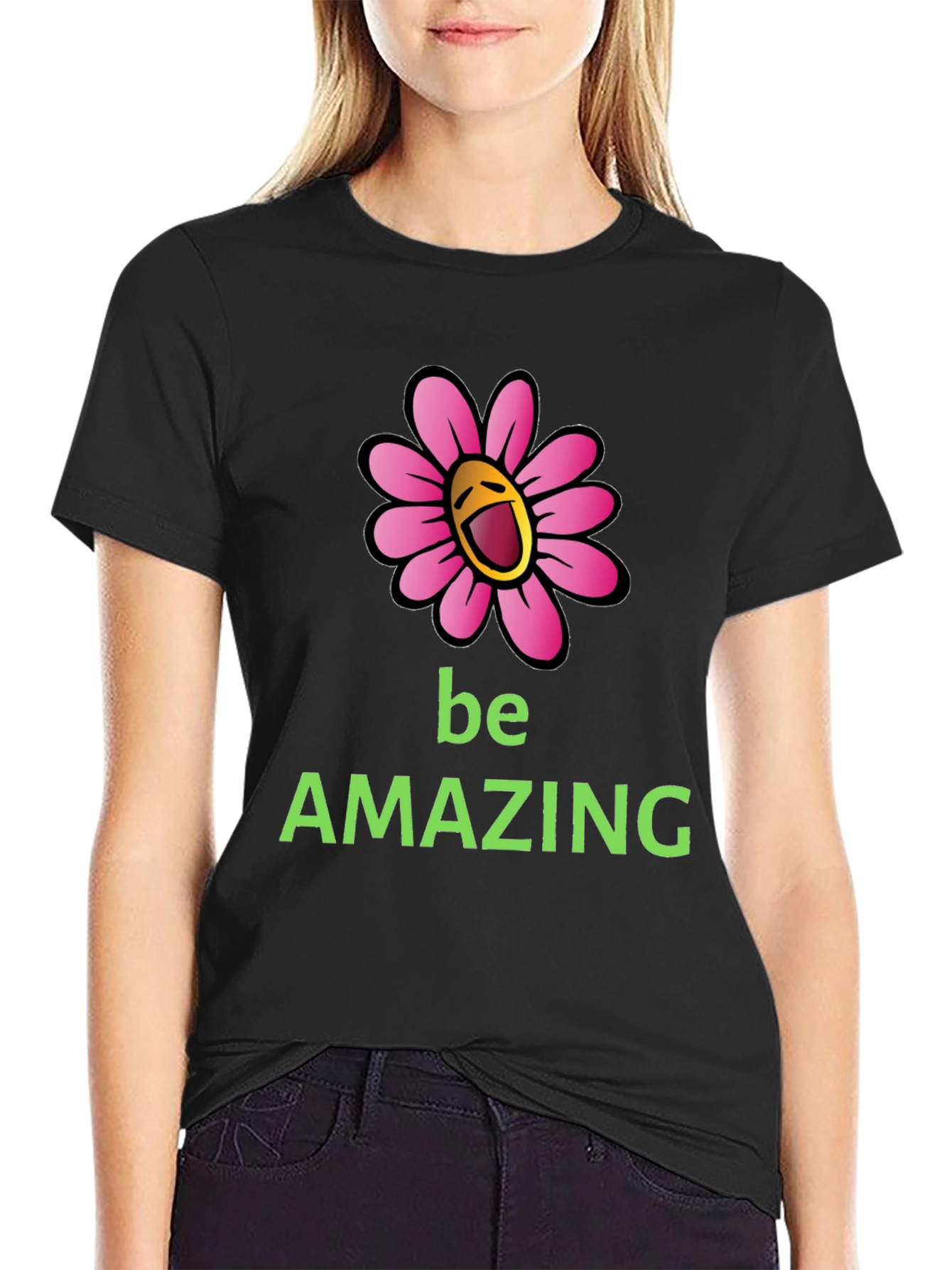 Be Amazing Graphic Tee - Smiling Flower Design