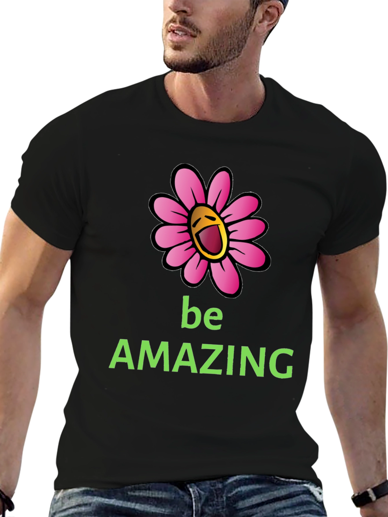 Be Amazing Graphic Tee - Smiling Flower Design