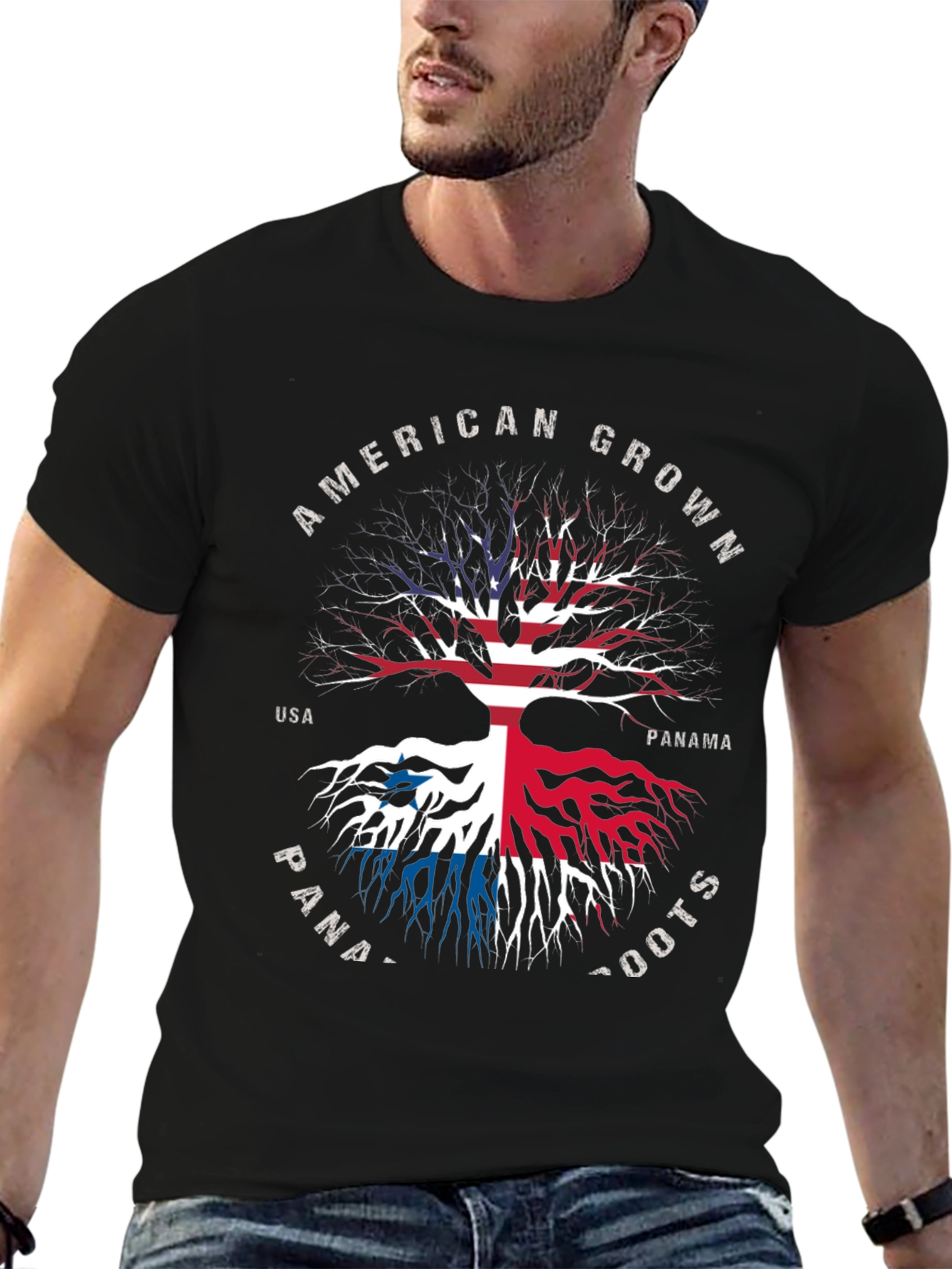 American Grown Panama Roots Black Graphic T-Shirt