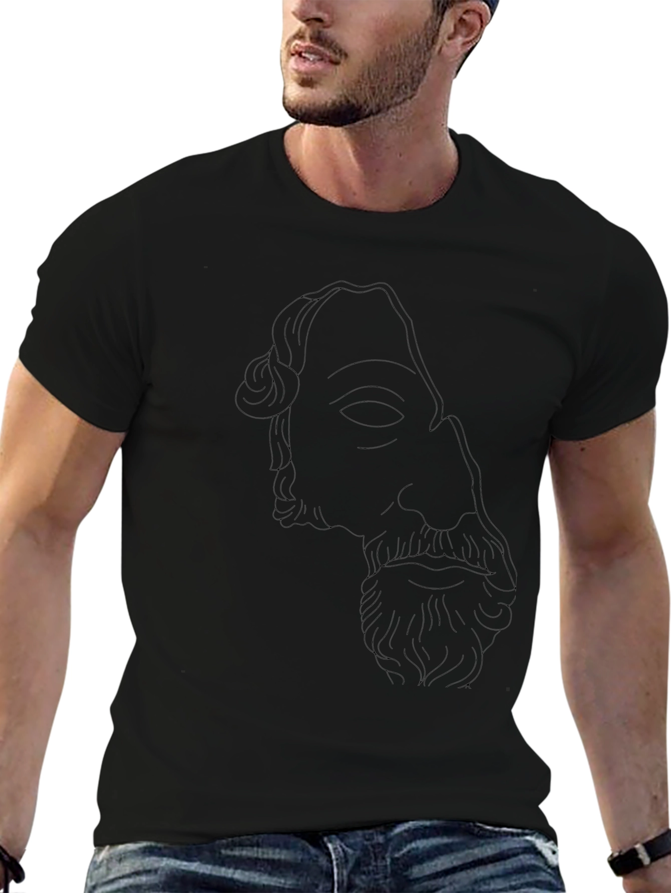 Mens Black T-Shirt with Ancient Bust Outline