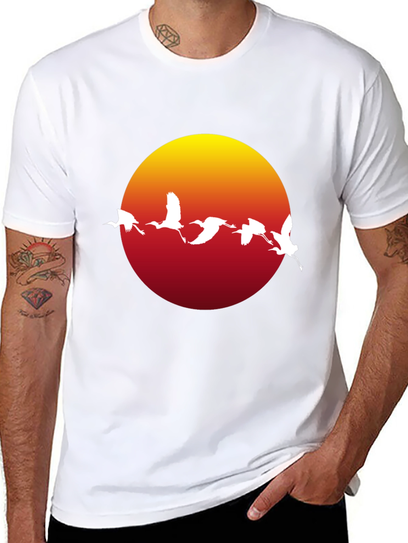 Sunset Crane Graphic Tee - Black Cotton Blend