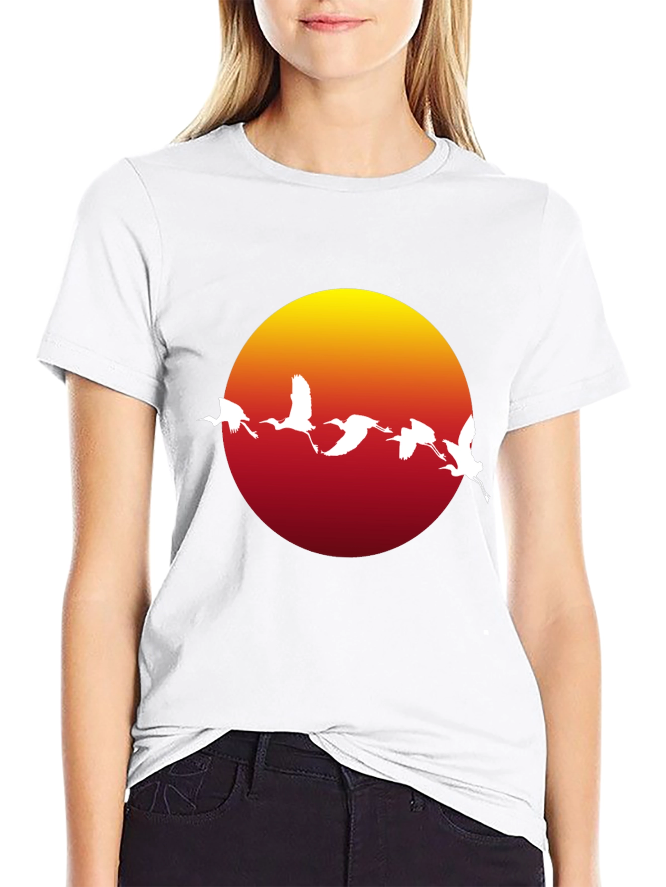 Sunset Crane Graphic Tee - Black Cotton Blend