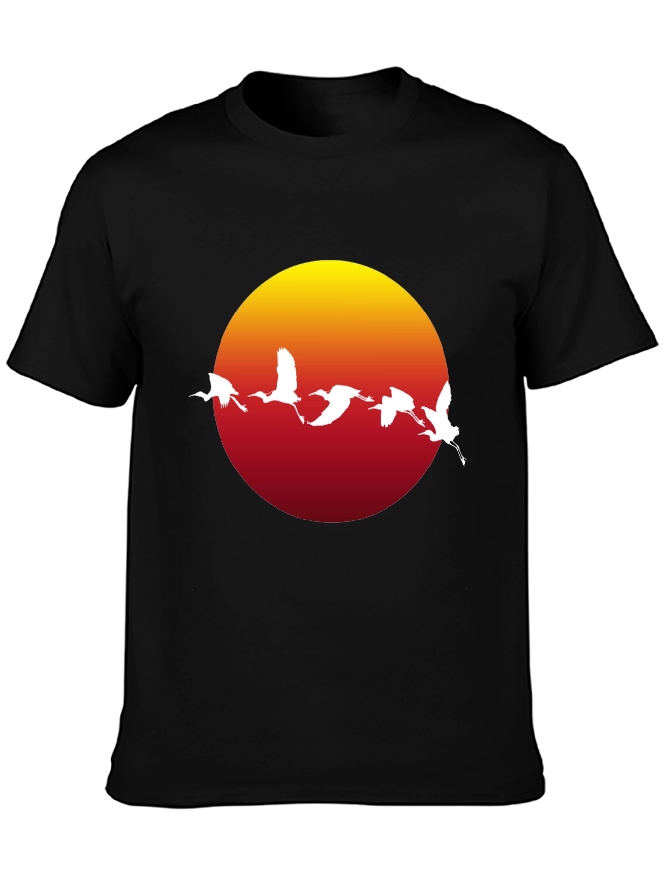 Sunset Crane Graphic Tee - Black Cotton Blend