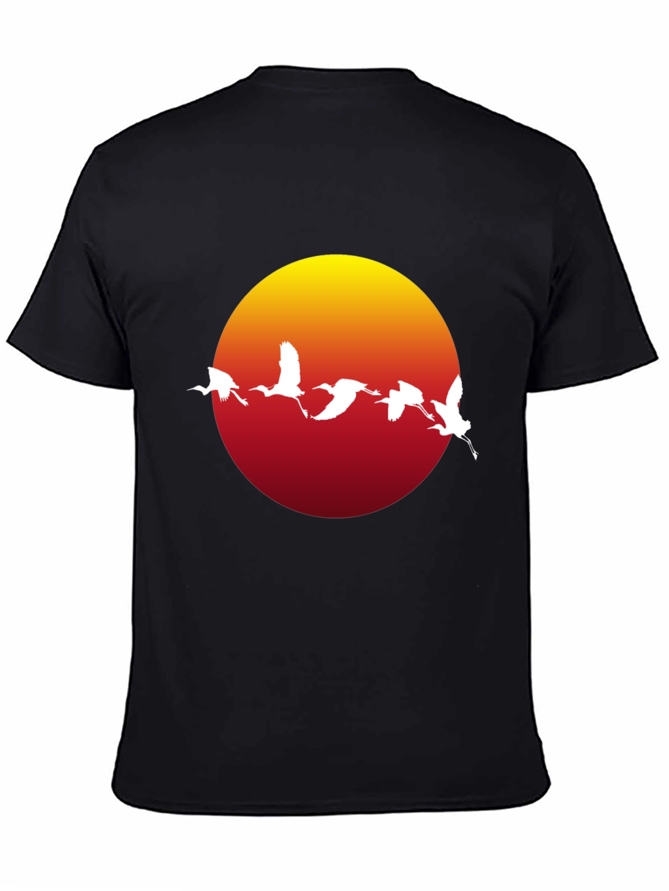 Sunset Crane Graphic Tee - Black Cotton Blend