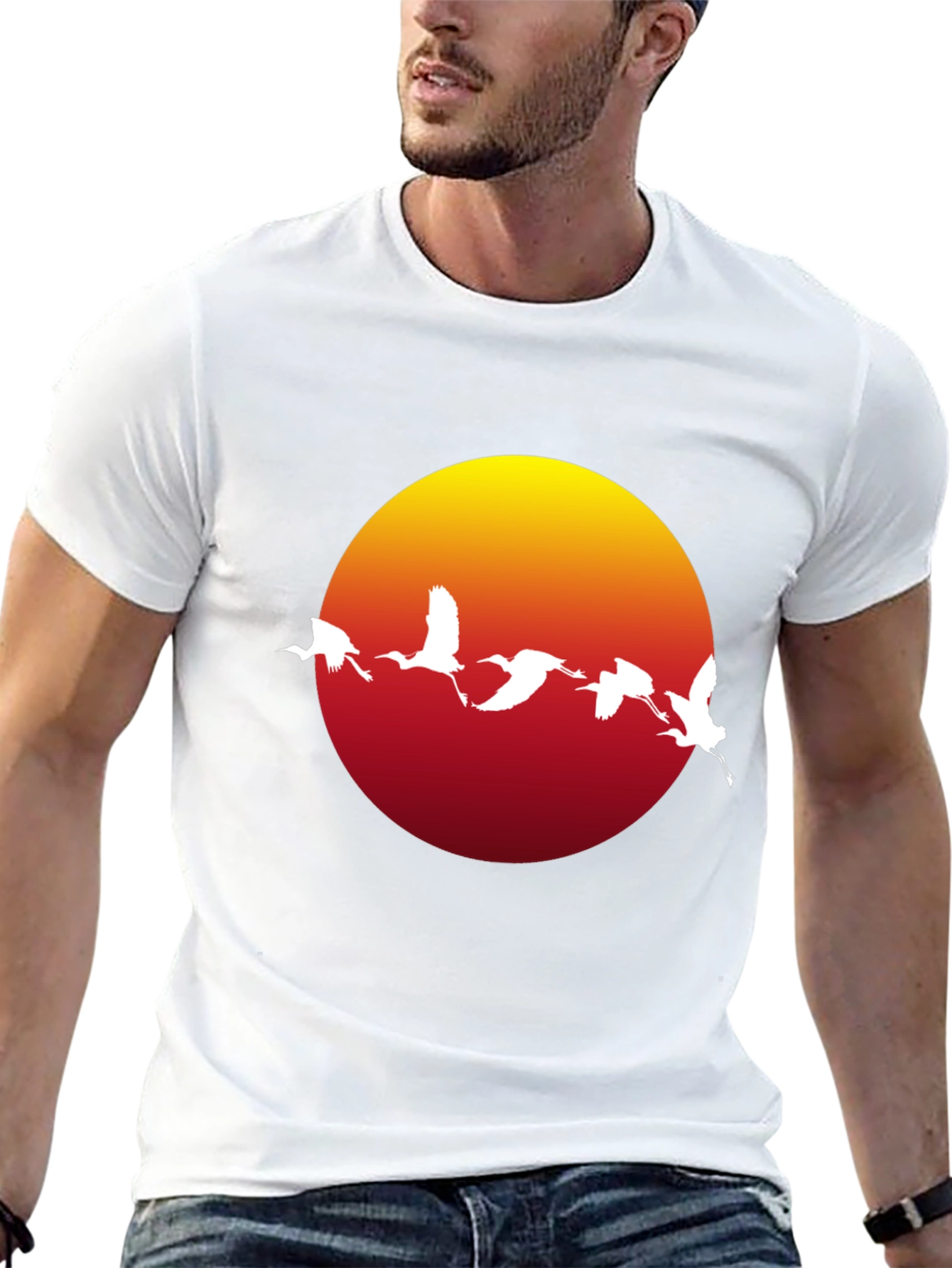 Sunset Crane Graphic Tee - Black Cotton Blend