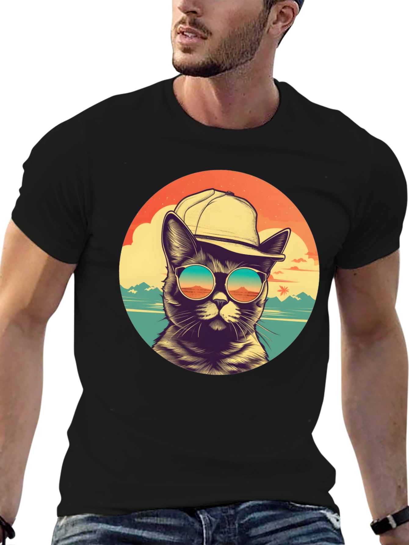 Cool Cat Beach Vibes Graphic T-Shirt