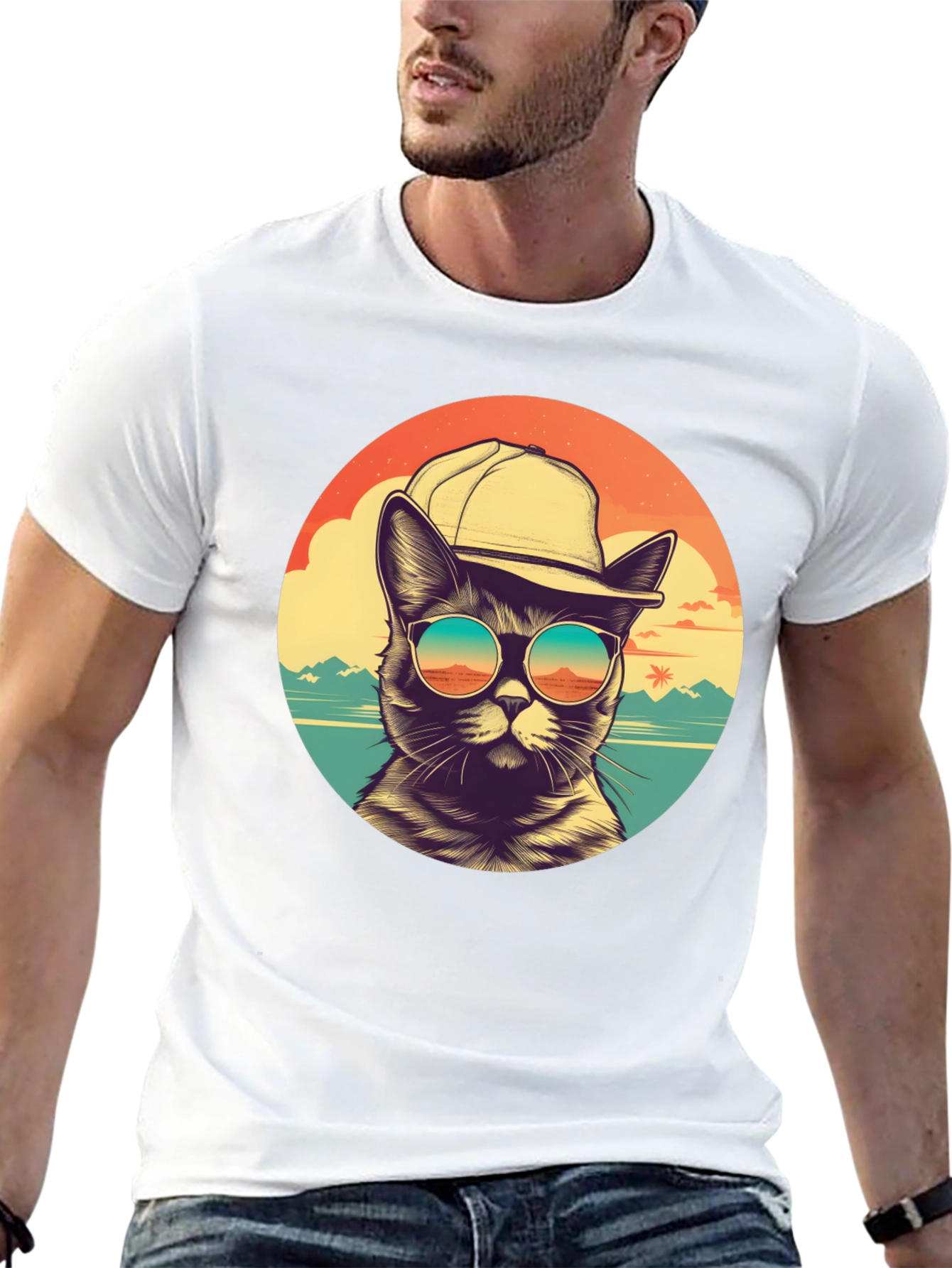 Cool Cat Beach Vibes Graphic T-Shirt