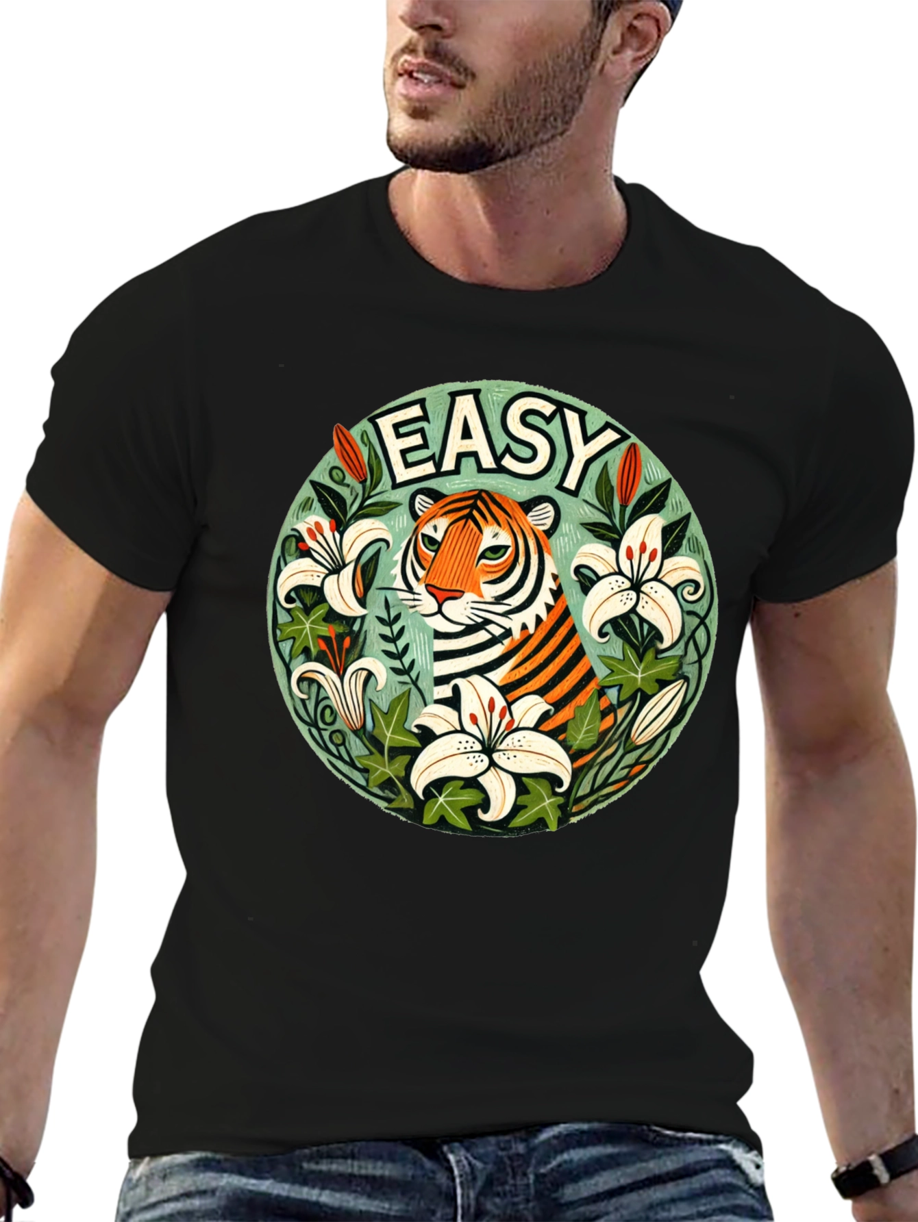 Easy Tiger Graphic T-Shirt - Trendy Floral Design