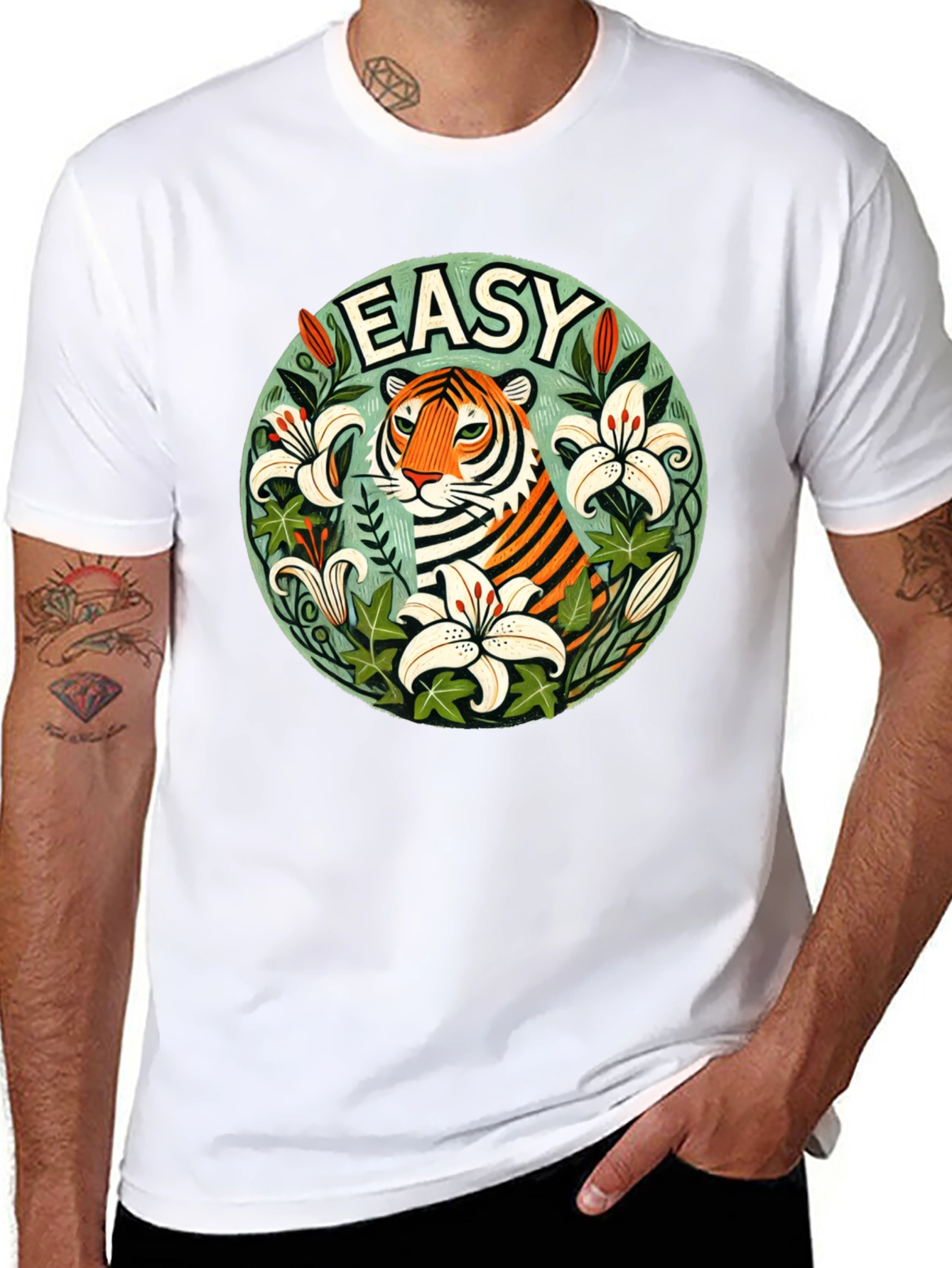 Easy Tiger Graphic T-Shirt - Trendy Floral Design