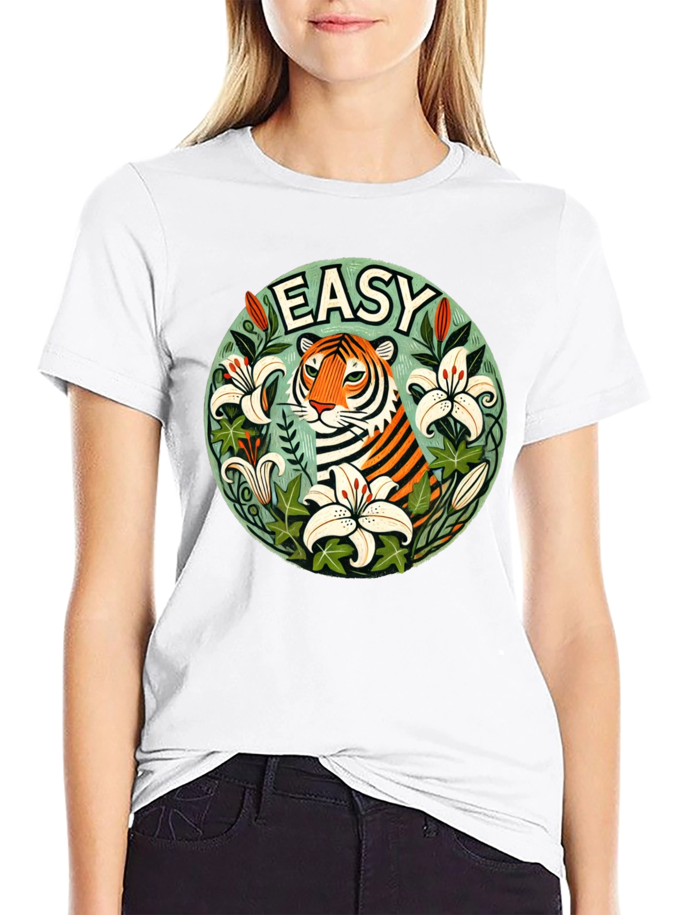 Easy Tiger Graphic T-Shirt - Trendy Floral Design