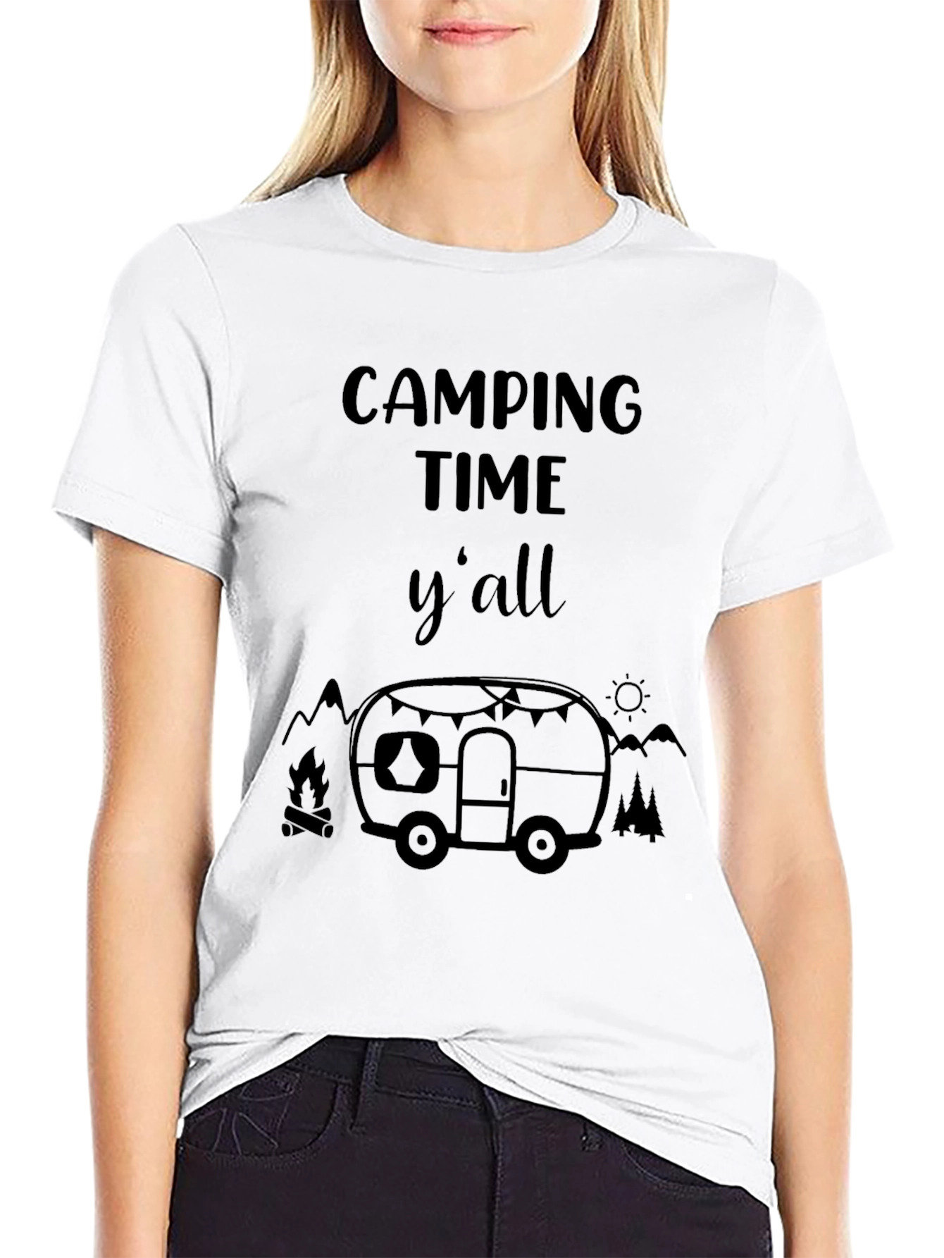 Camping Time Yall Black Graphic Tee