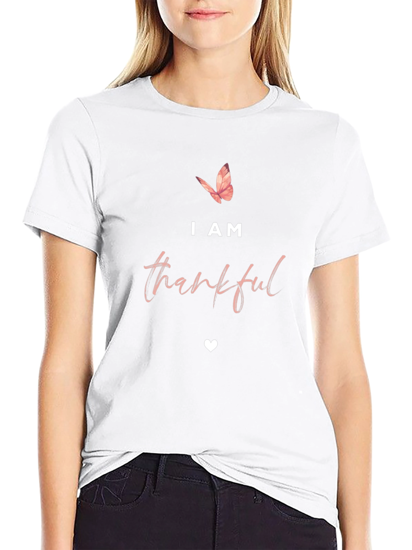 I am Thankful T-Shirt - Butterfly & Heart