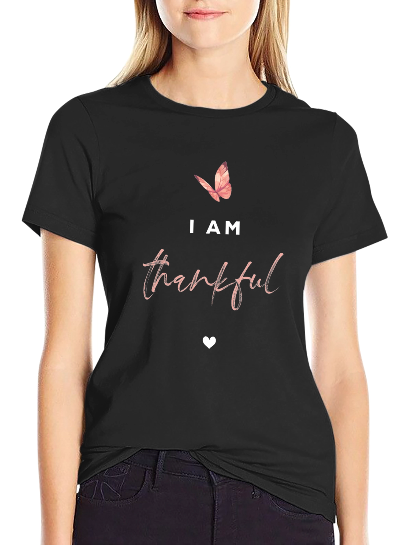 I am Thankful T-Shirt - Butterfly & Heart