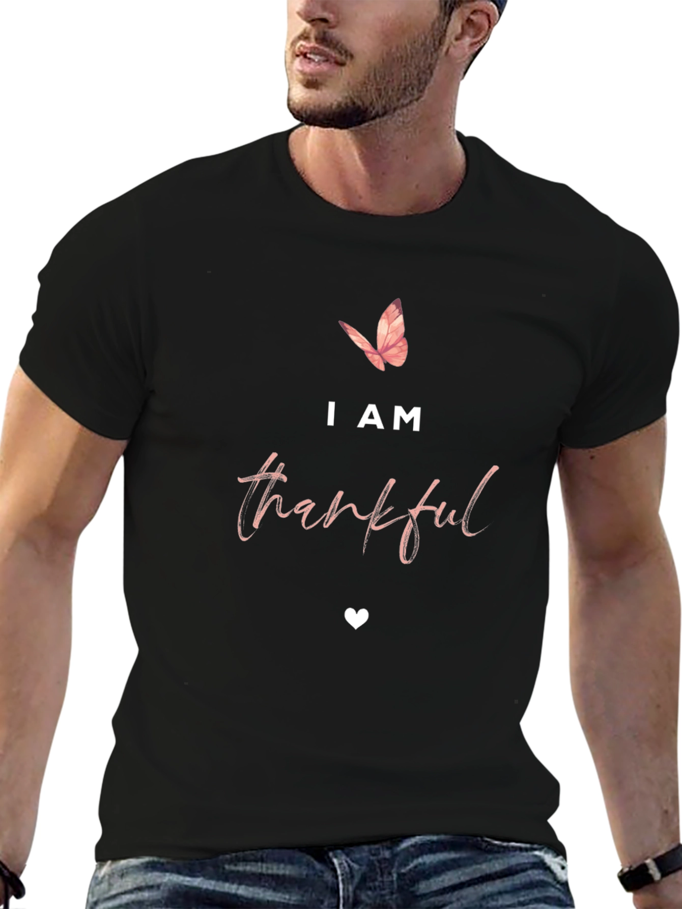 I am Thankful T-Shirt - Butterfly & Heart
