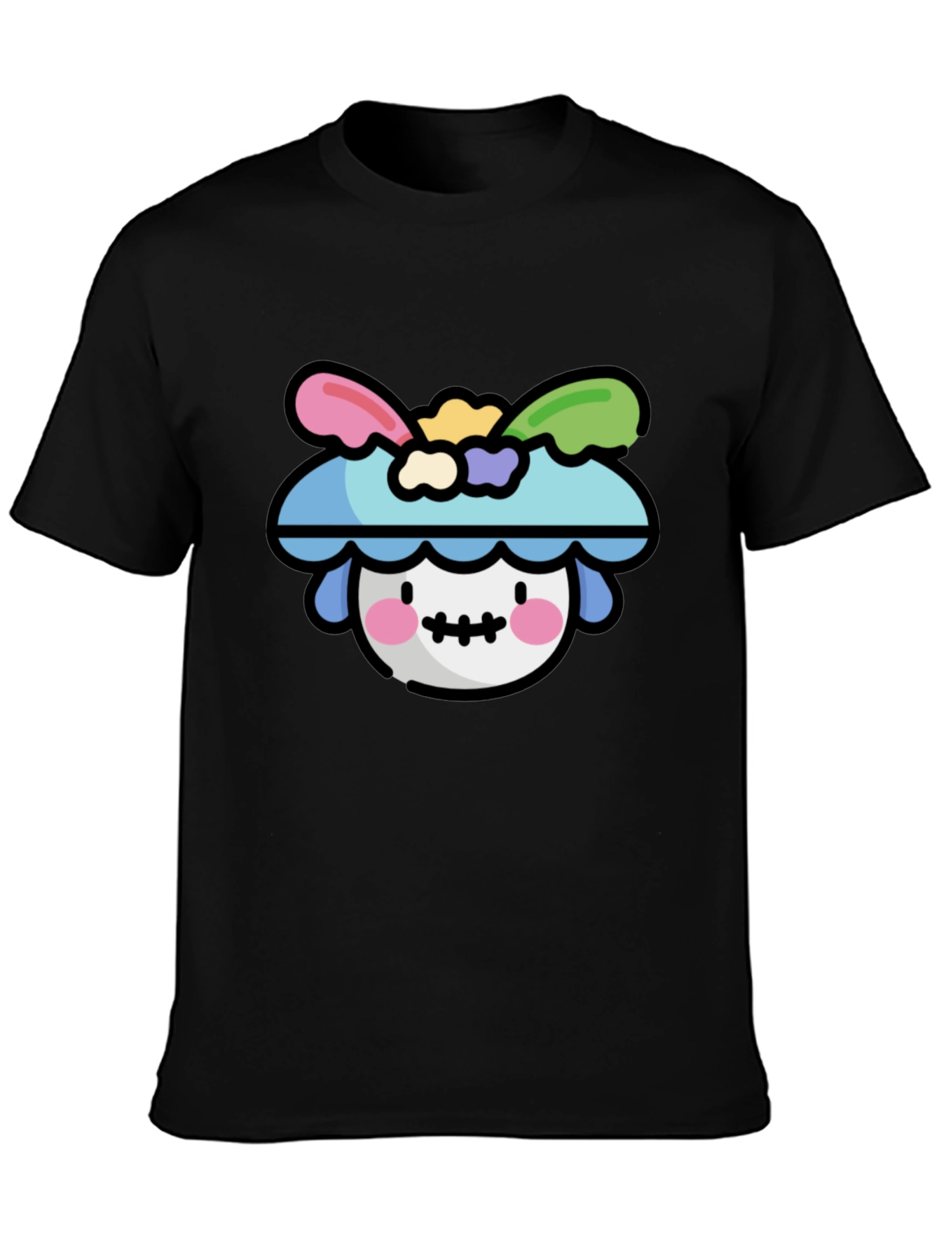 Whimsical Character Graphic T-Shirt - Black