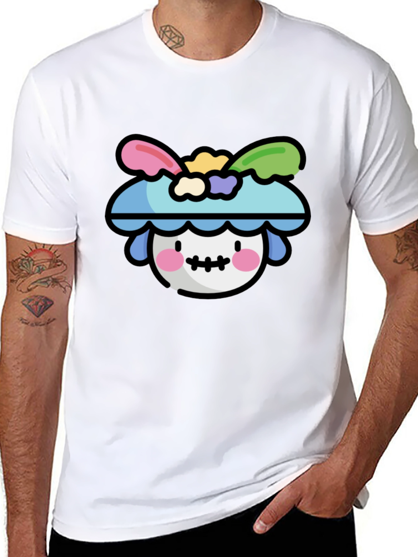 Whimsical Character Graphic T-Shirt - Black