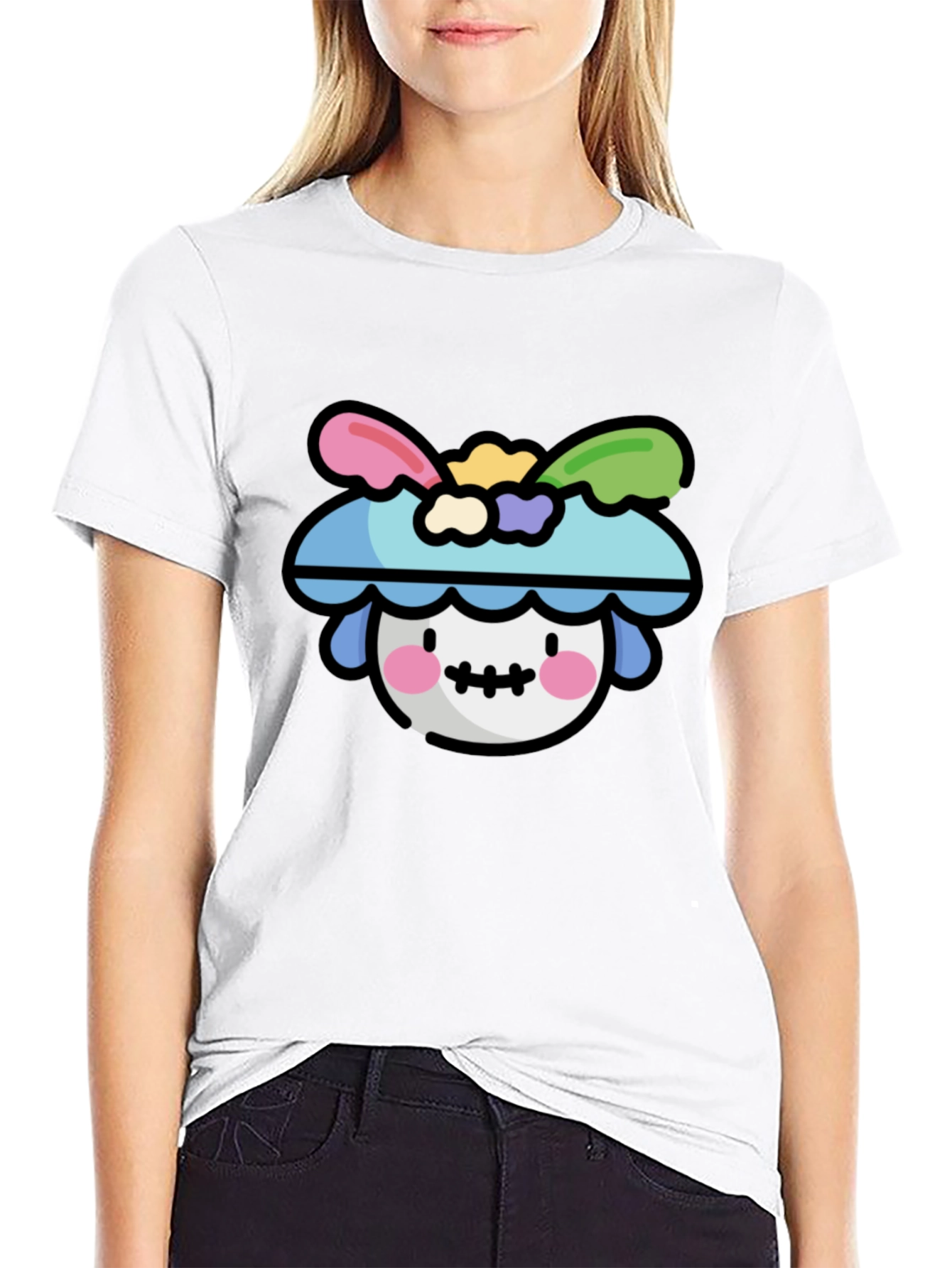 Whimsical Character Graphic T-Shirt - Black