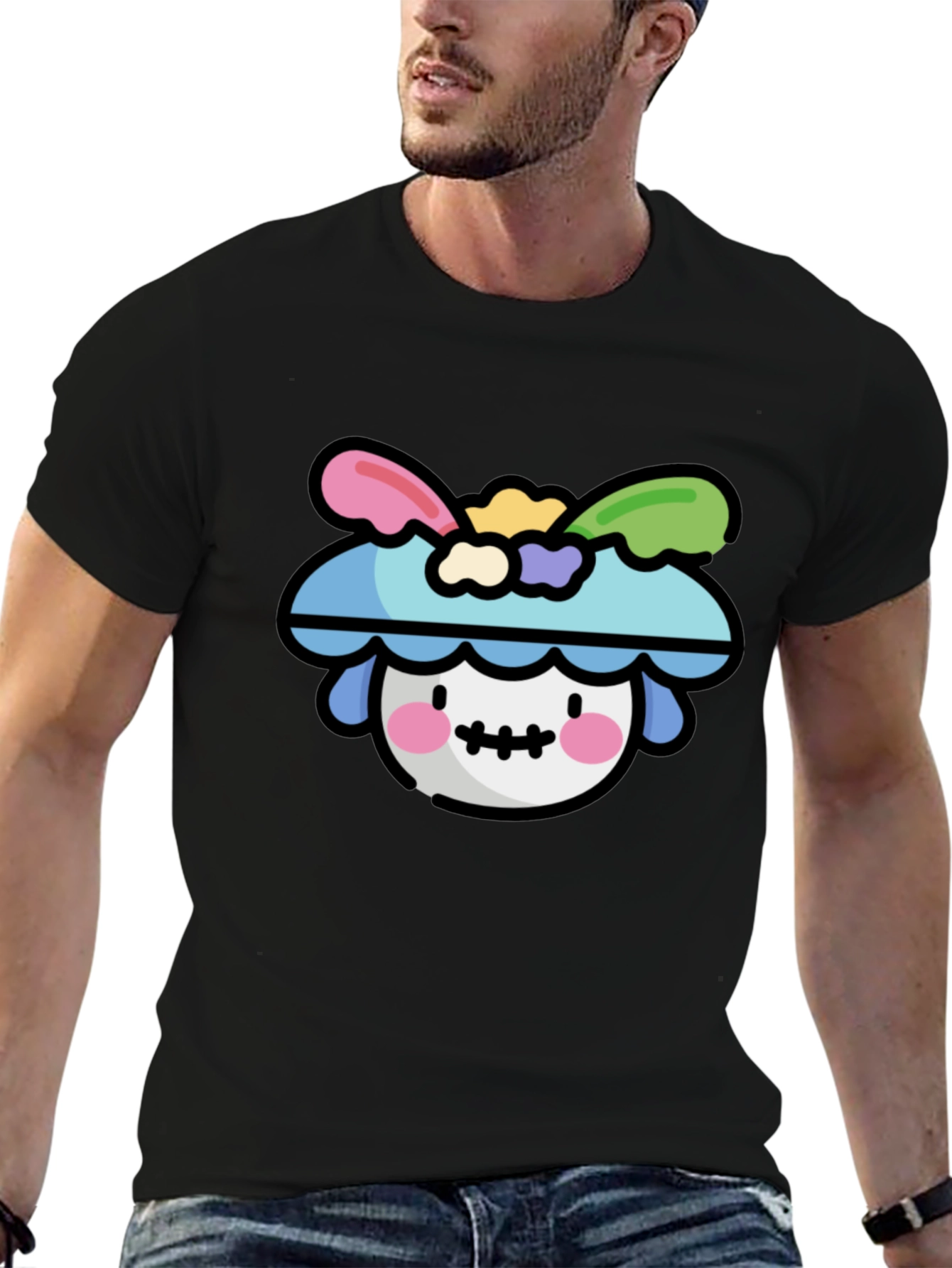 Whimsical Character Graphic T-Shirt - Black