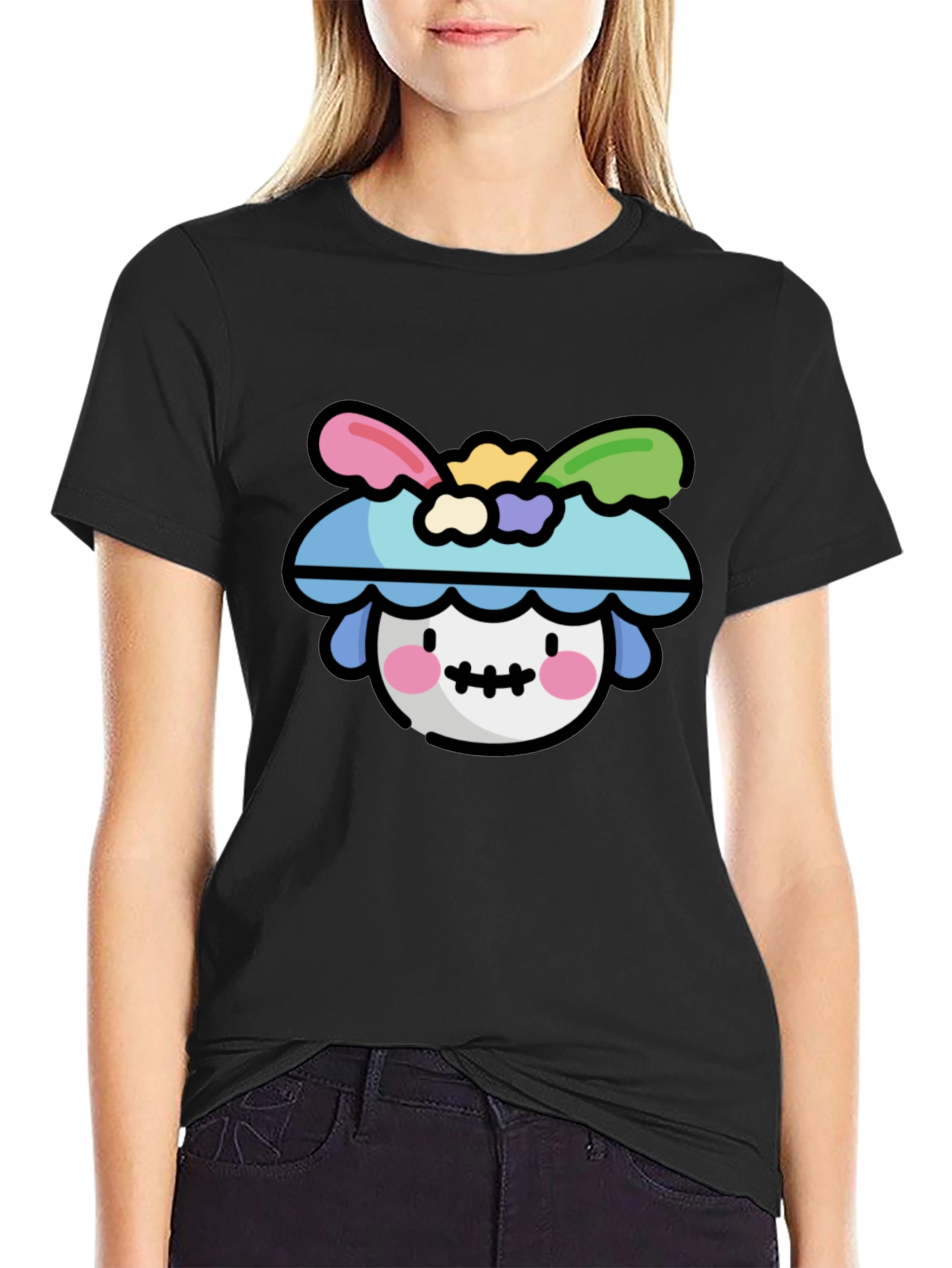 Whimsical Character Graphic T-Shirt - Black