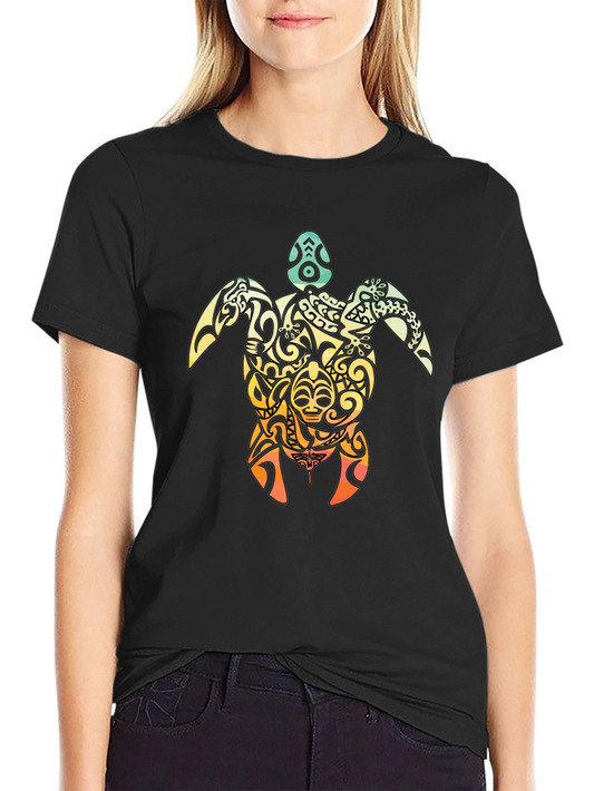 Tribal Turtle Graphic T-Shirt - Black